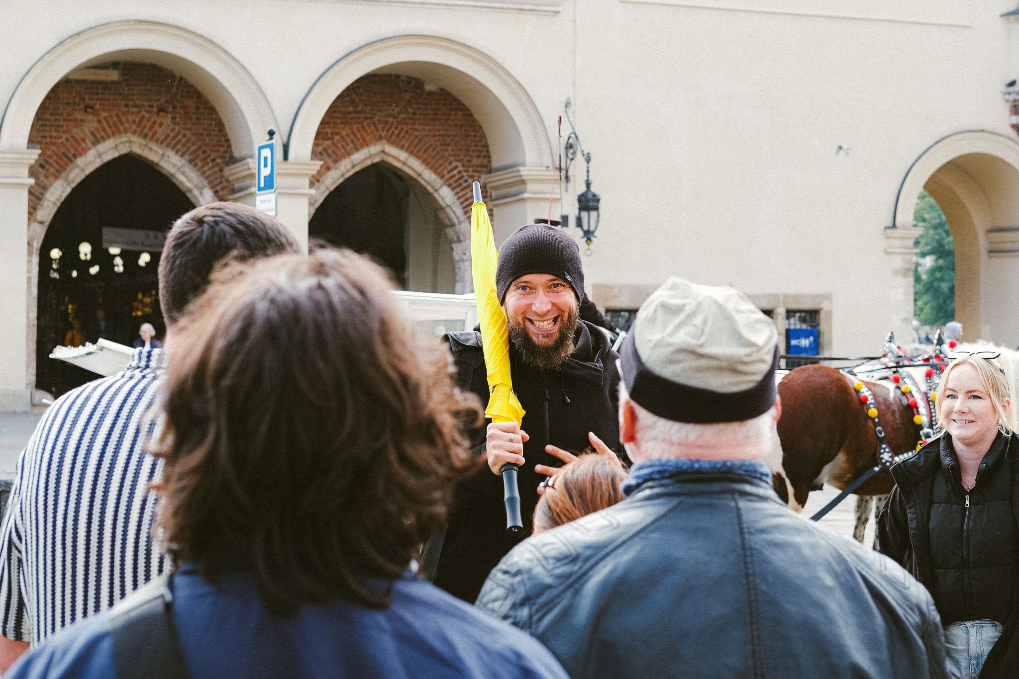 Walking tour guide looking enthusiastic