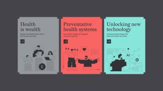 Three website components titled Health is wealth, Preventative health systems and Unlocking new technology.