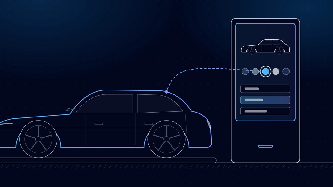 Configurator next to a vehicle in the showroom