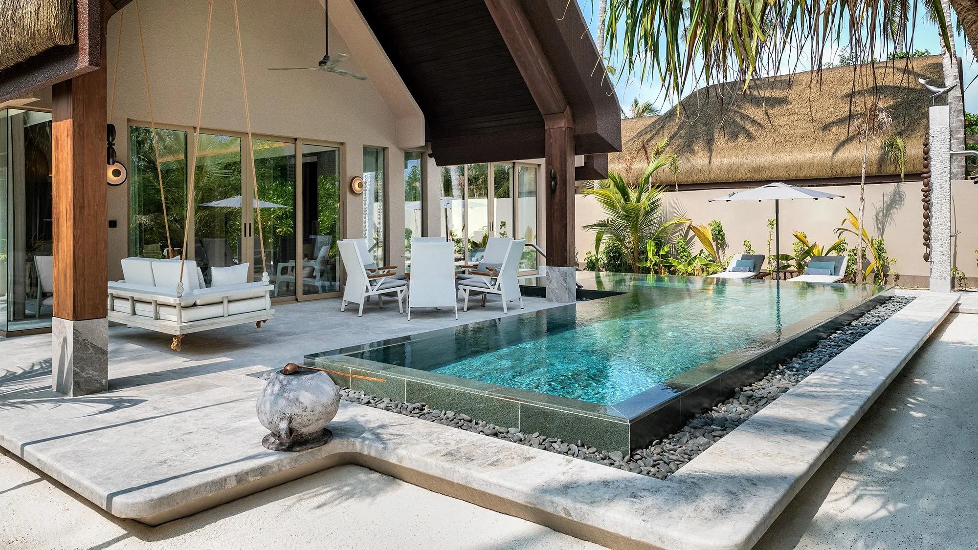 Exterior of a Two Bedroom Beach Pool Villa at Joali Being, with direct shore access