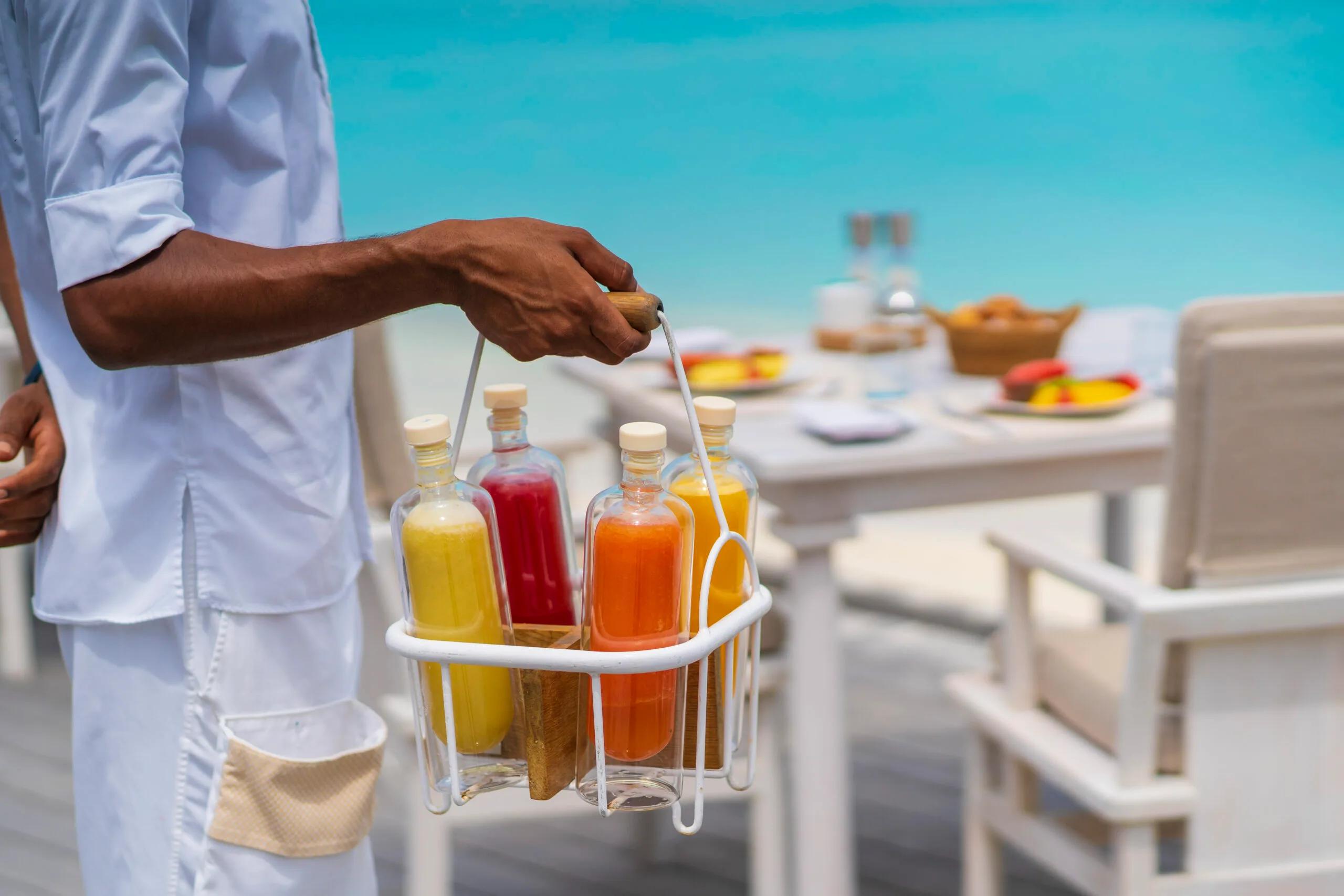 Ocean Restaurant's deck at Milaidhoo, set over the water.