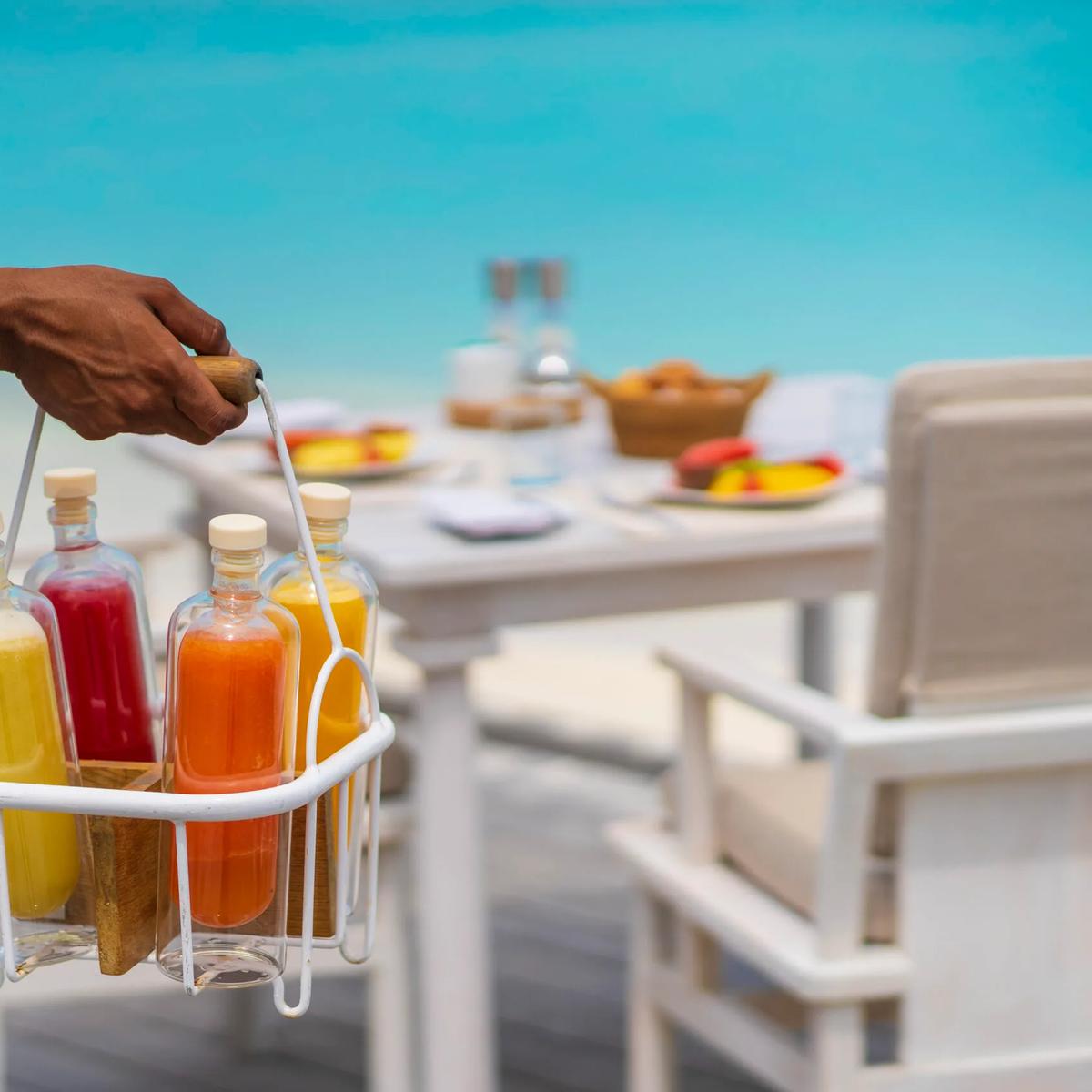 Ocean Restaurant's deck at Milaidhoo, set over the water.