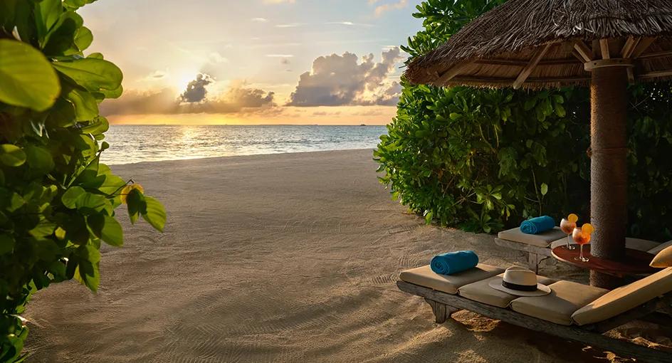 Exterior of a Sunset Beach Pool Villa at Anantara Dhigu, close to the beachfront