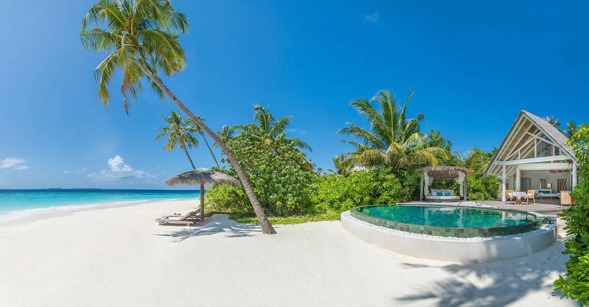 A Beach Pool Villa at Milaidhoo, set behind its own stretch of beach with a private pool.