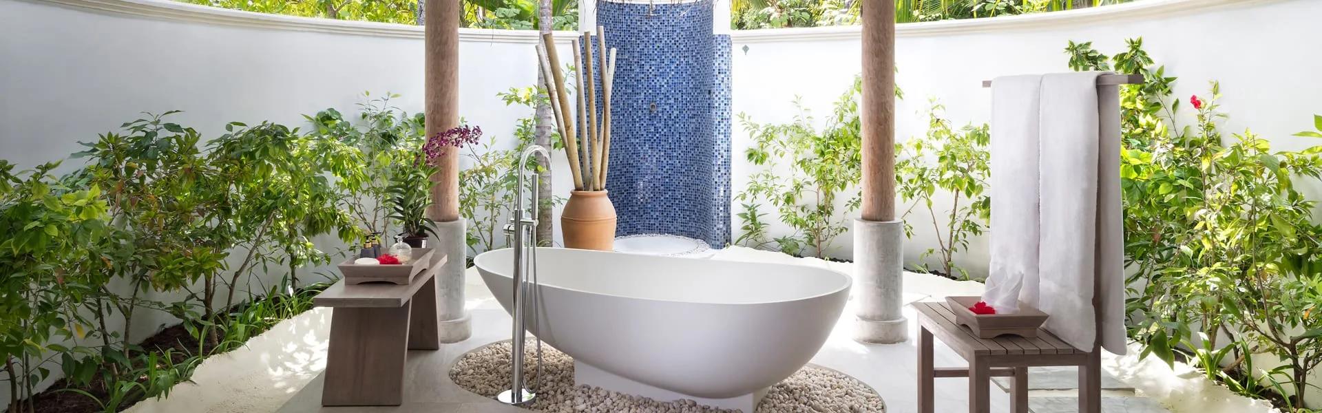 Bathroom interior of a Two Bedroom Anantara Pool Villa at Anantara Dhigu