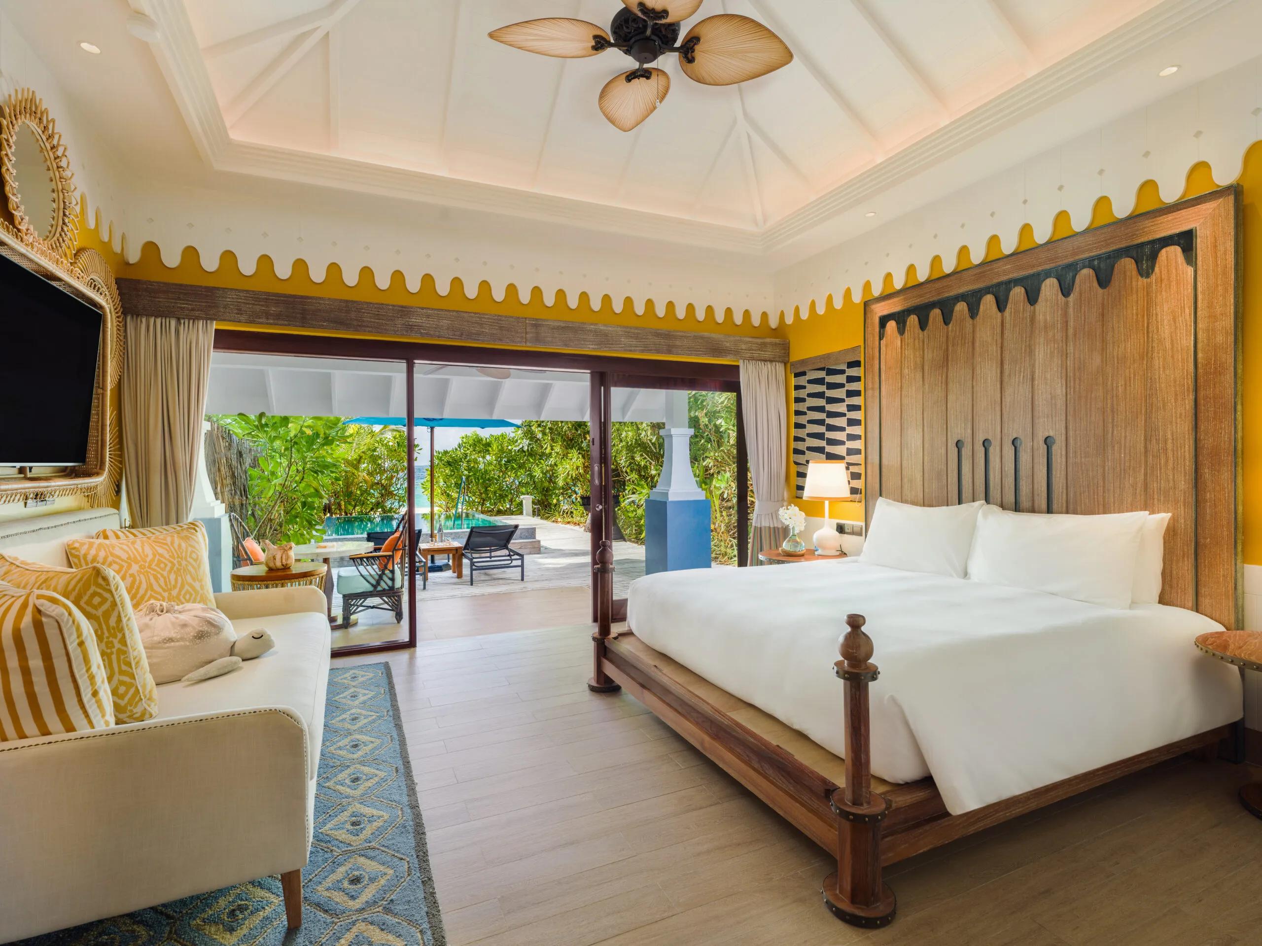 Bedroom of a Beach Villa with Pool at SAii Lagoon Maldives