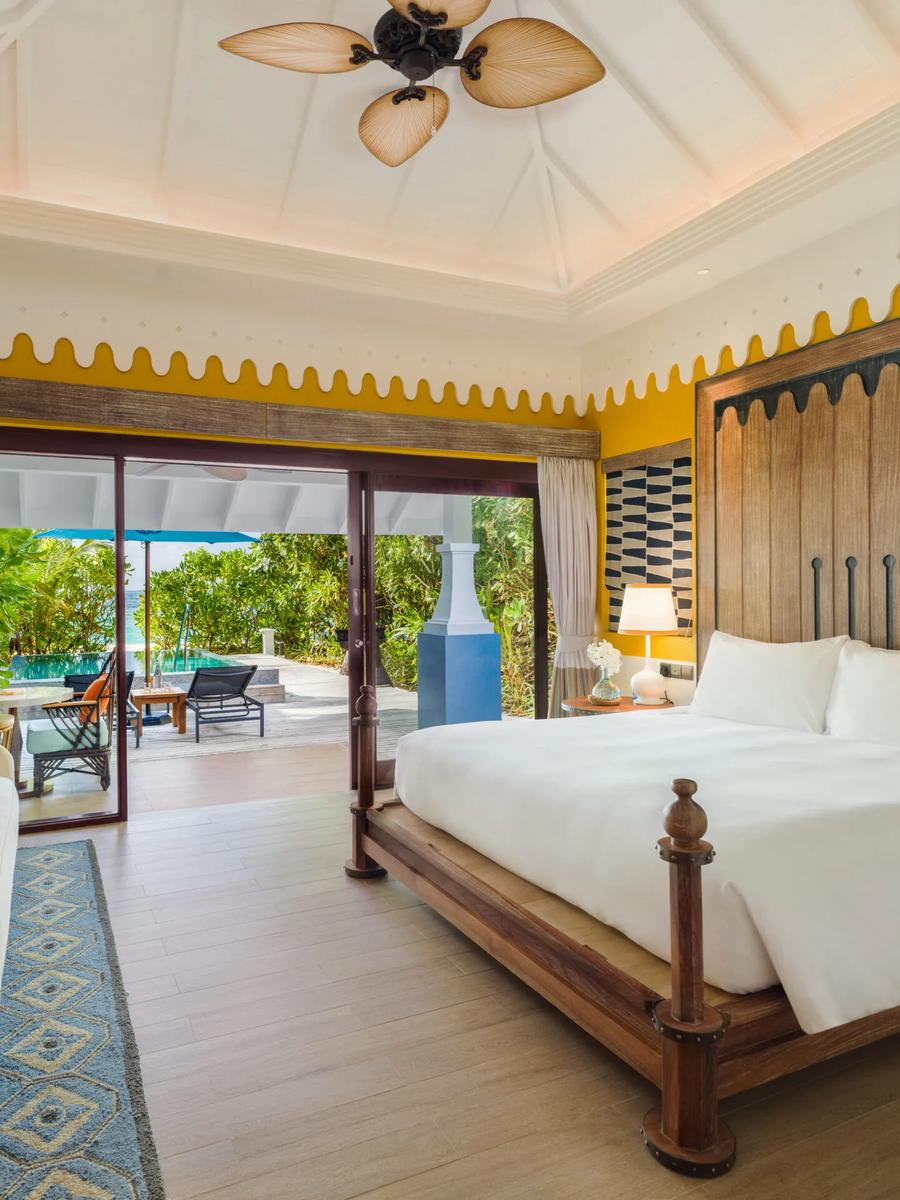 Bedroom of a Beach Villa with Pool at SAii Lagoon Maldives
