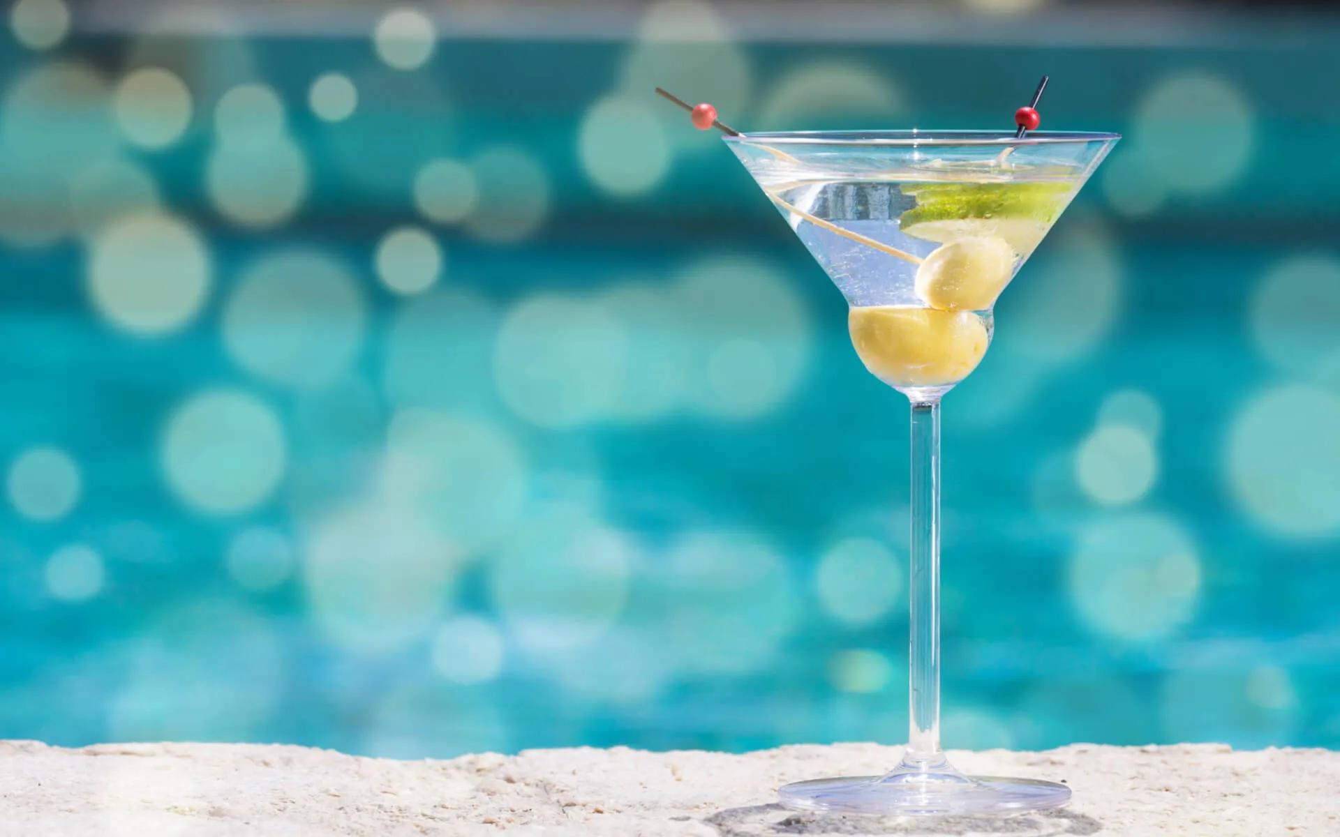A martini set poolside at Glow, the resort's sunset pool bar