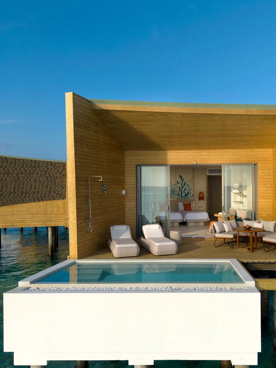 A Mirage Overwater Sunset Pool Villa with its private pool over the lagoon