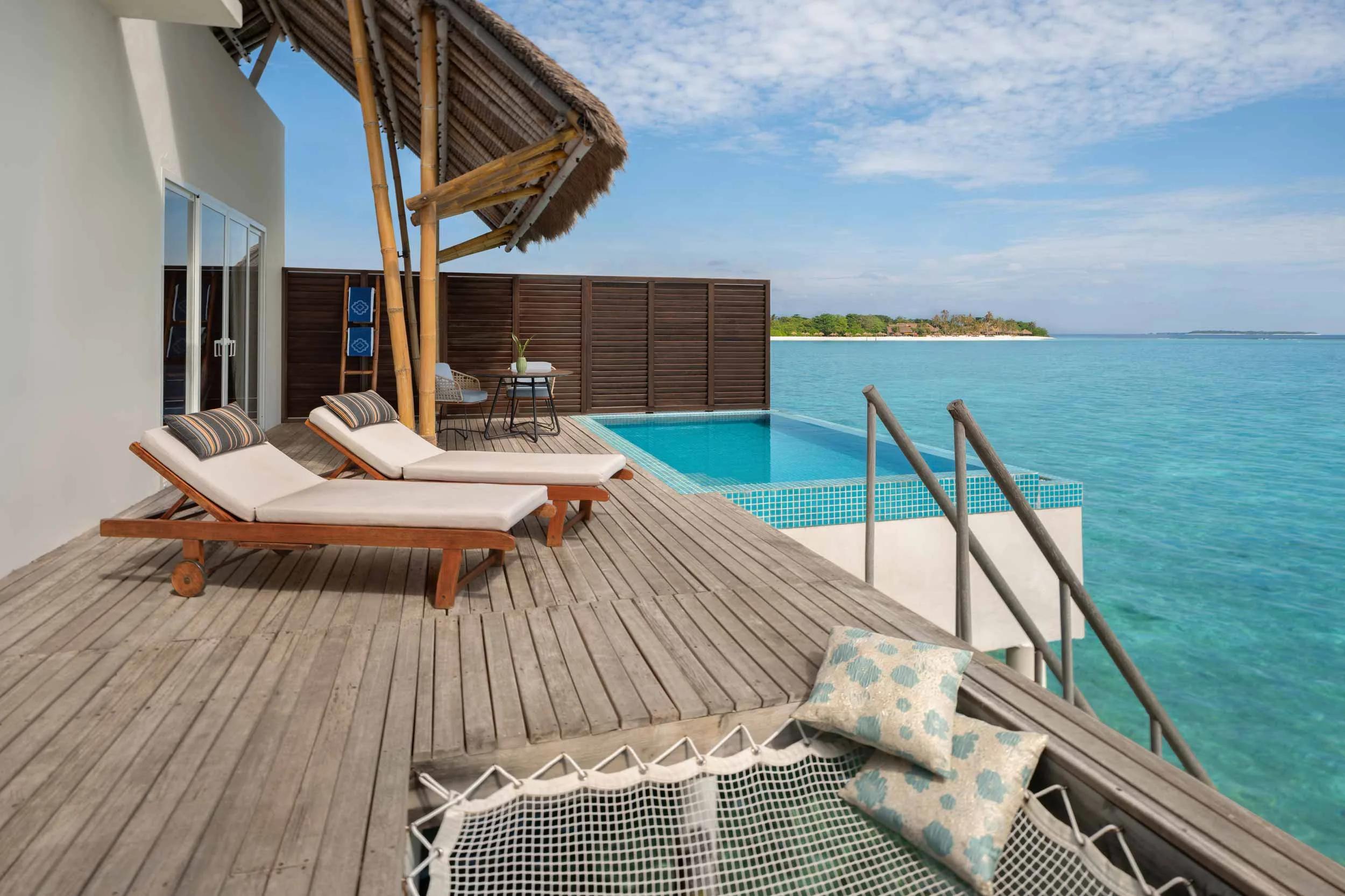 A Water Villa with Pool's overwater deck and 5x3 m plunge pool
