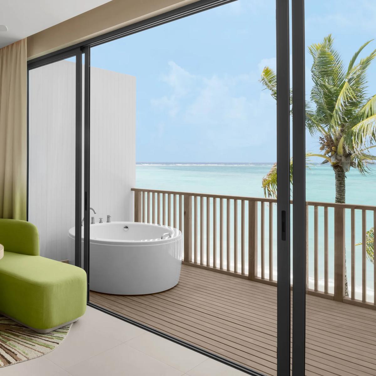 A villa terrace at Centara Mirage Lagoon Maldives, the setting for in-room dining