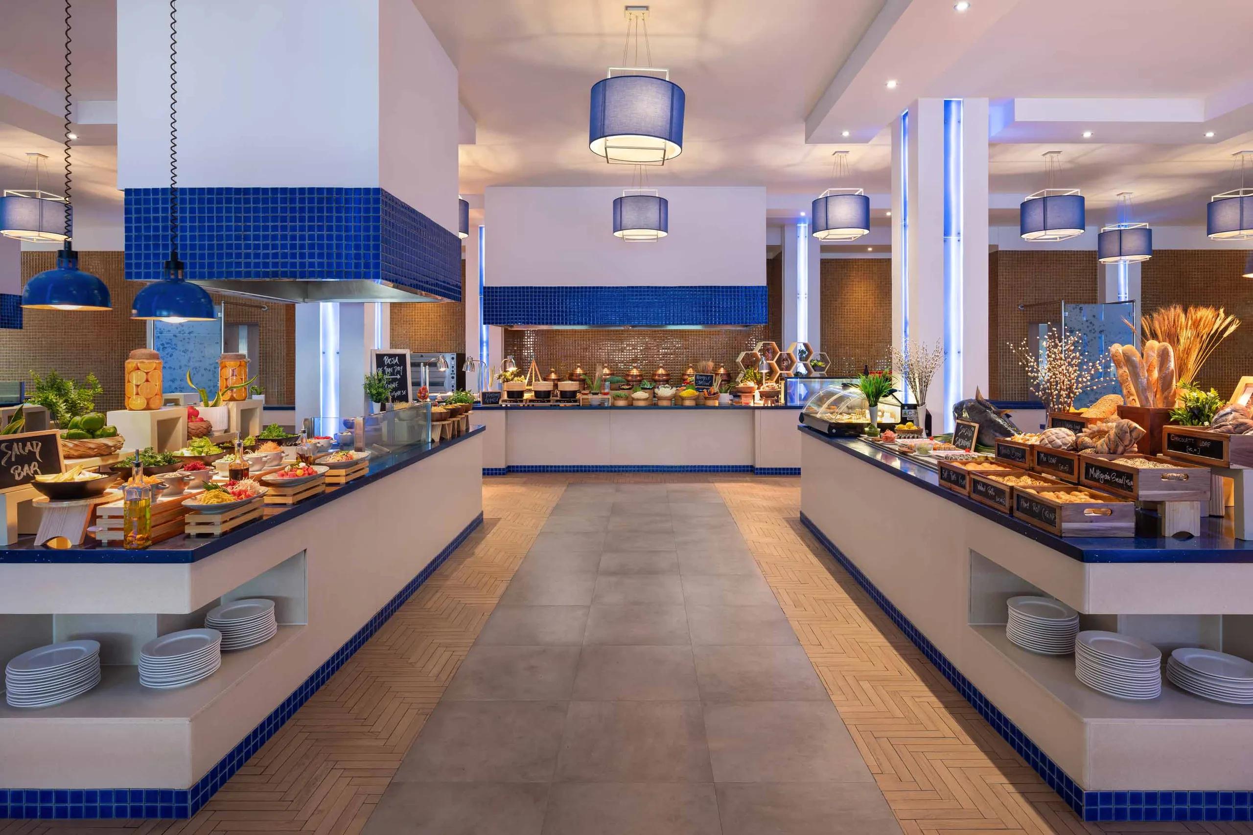 Aqua Restaurant's dining room, tables set for service
