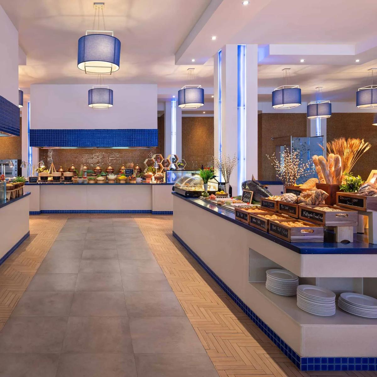 Aqua Restaurant's dining room, tables set for service