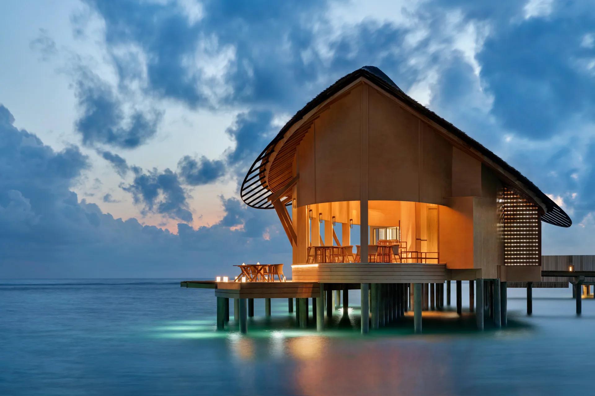 A table setting at Origin, the resort's overwater fine-dining Italian restaurant