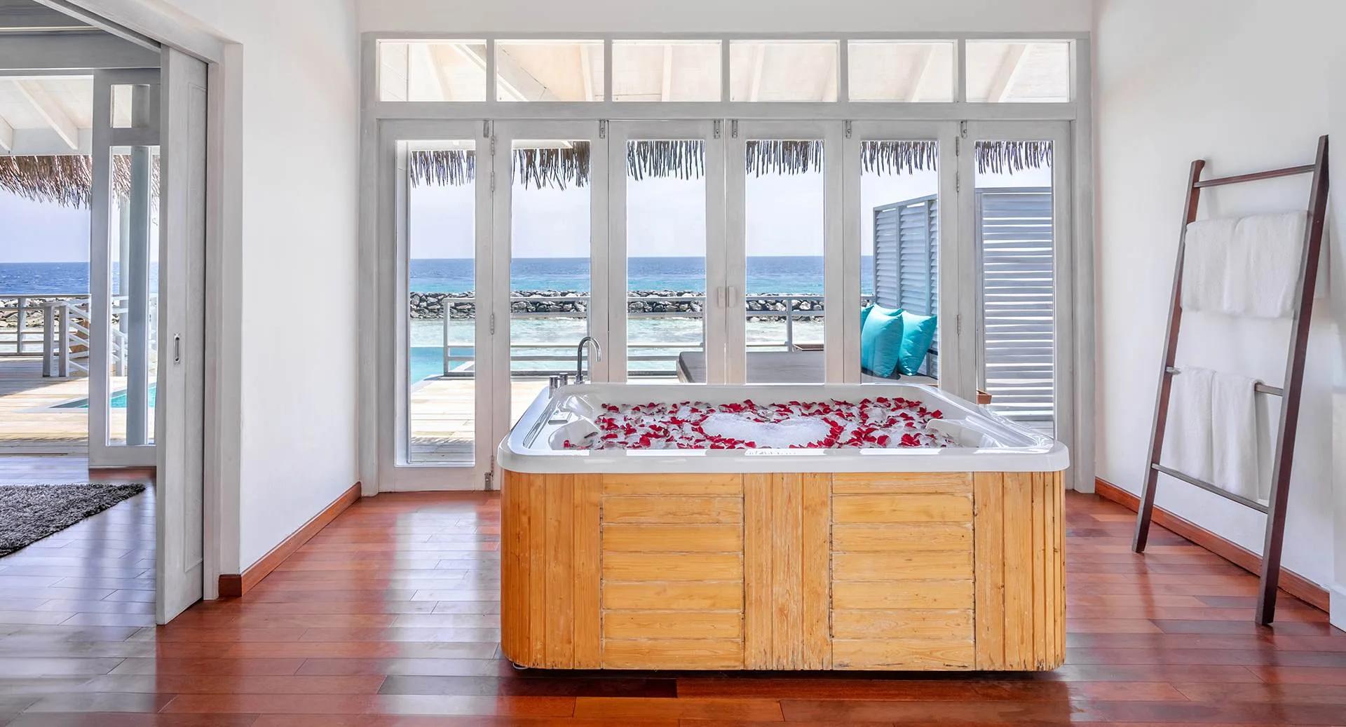 The Jacuzzi of an Over Water Suite with Private Pool, opening directly onto the lagoon view