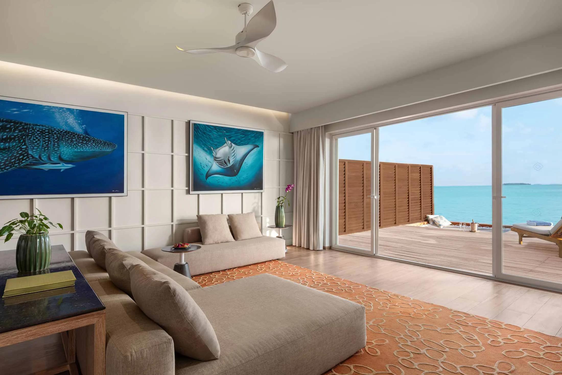 A Superior Water Villa with Pool's deck and 8x3 m pool, set over the lagoon