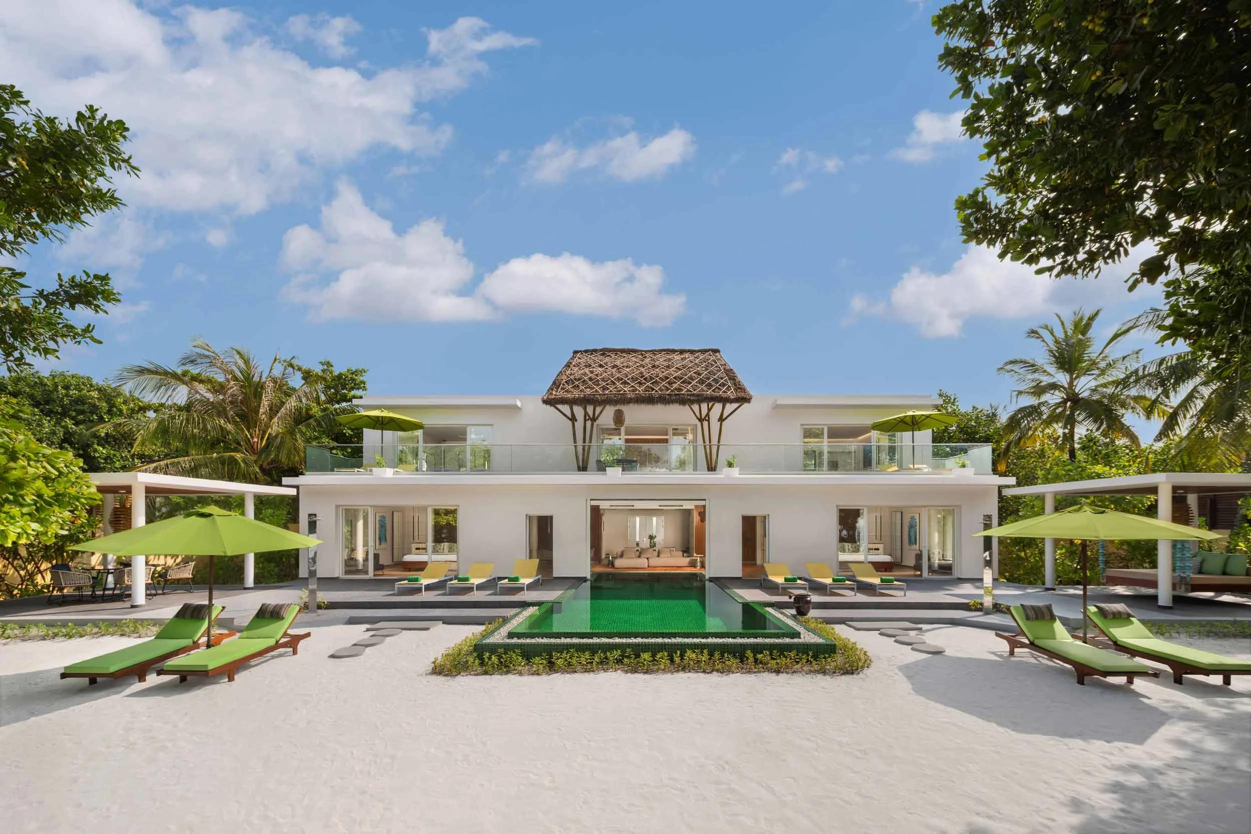 The two-storey Three Bedroom Royal Beach Villa with Pool, its ground floor opening onto the 8x3 m pool