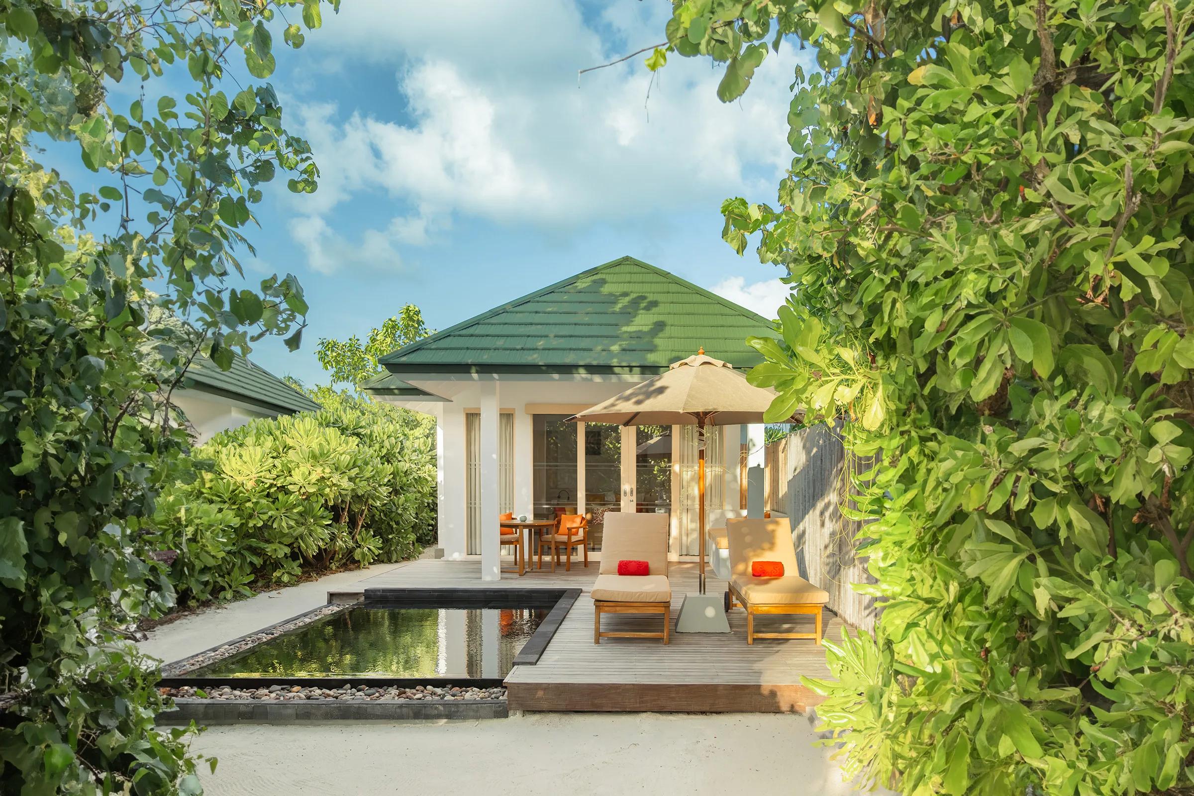 A poolside view on the sunset side of Siyam World; a dedicated photograph of Mint Beach Bar, the adults-only infinity pool bar, to follow