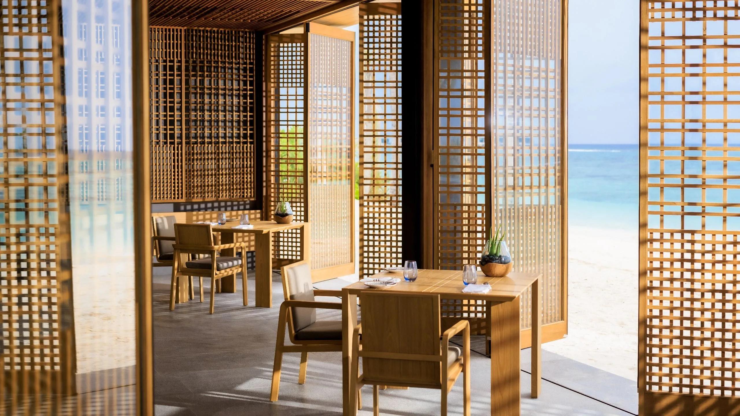 The open-air dining room at Seasalt, the resort's all-day beachside restaurant