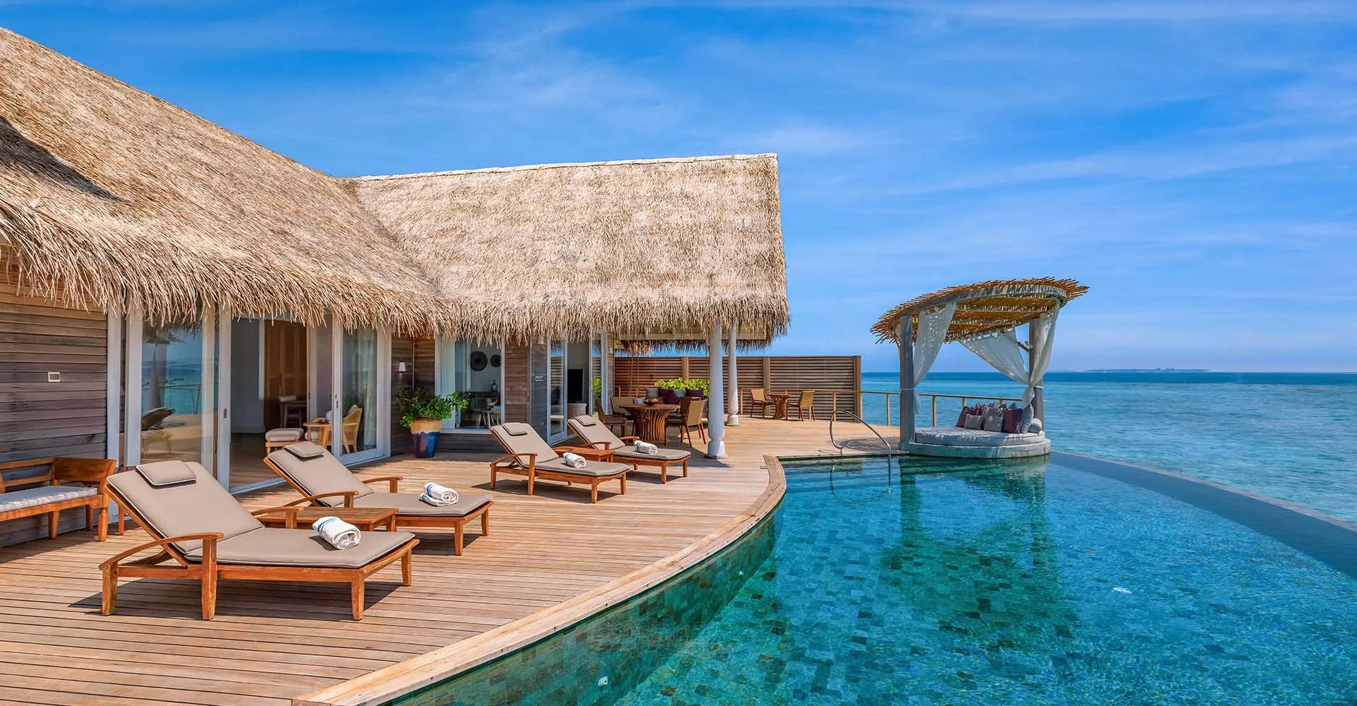 Exterior of the Two Bedroom Ocean Residence at Milaidhoo, built over the lagoon.
