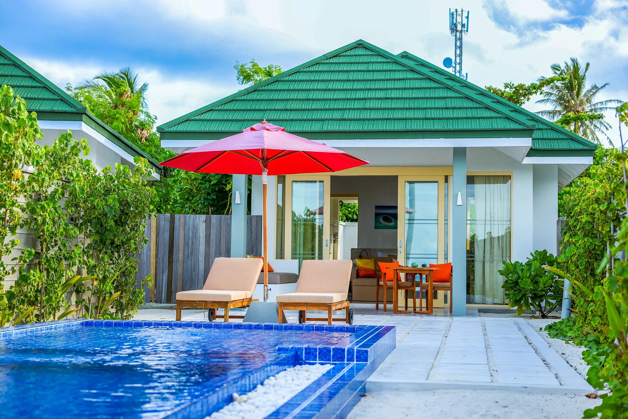 Pool Beach Villa's exterior and private pool at Siyam World