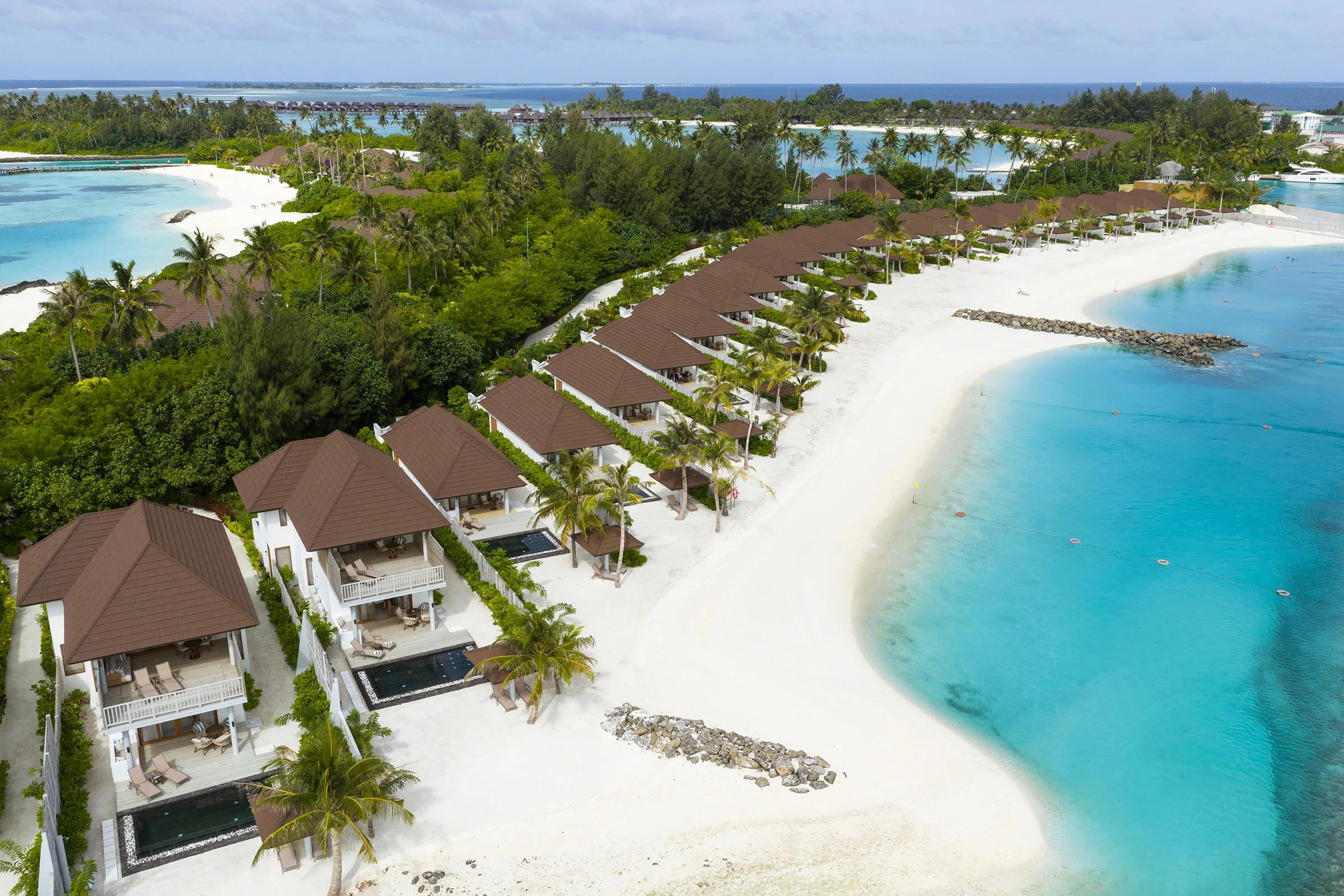 Interior and exterior view of a Two Bedroom Beach Residence at Sun Siyam Olhuveli, Dream Island