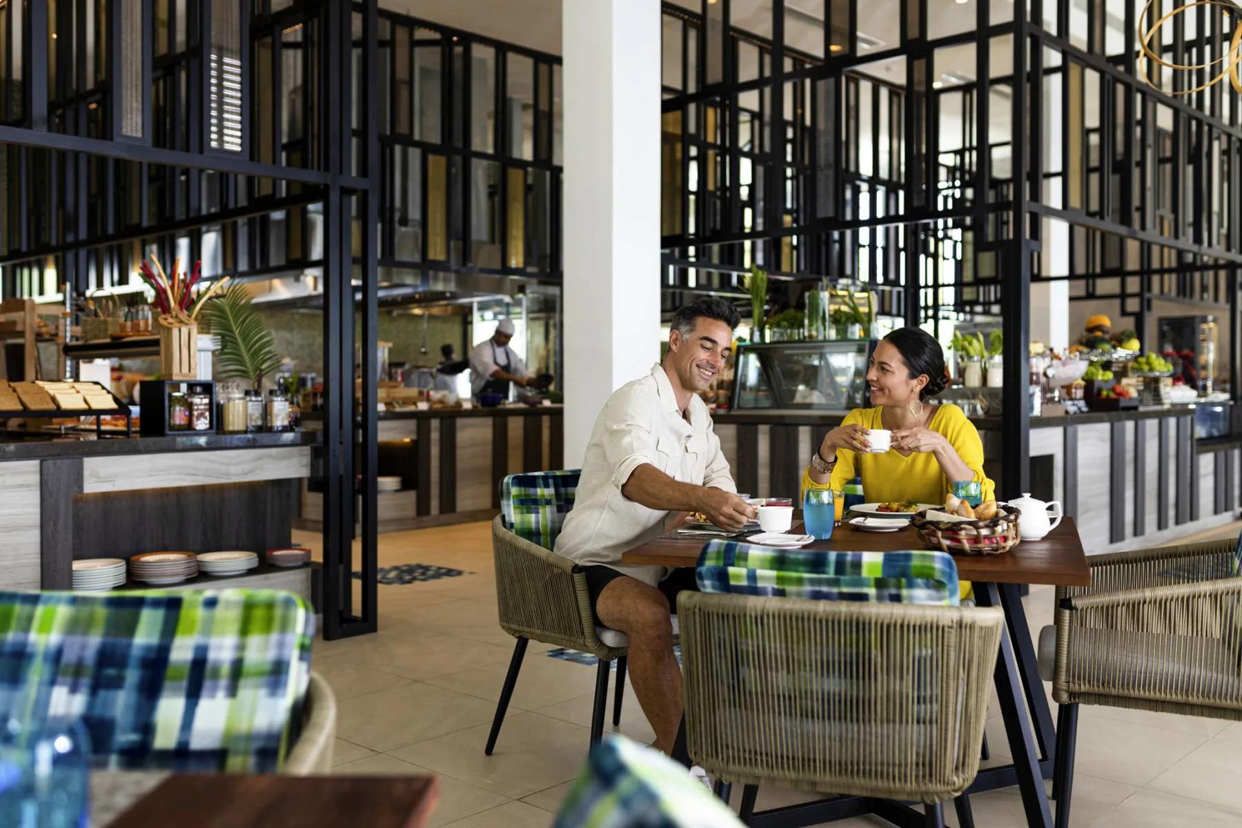 The interior of Mélange, the resort's all-day dining restaurant with its live-cooking stations