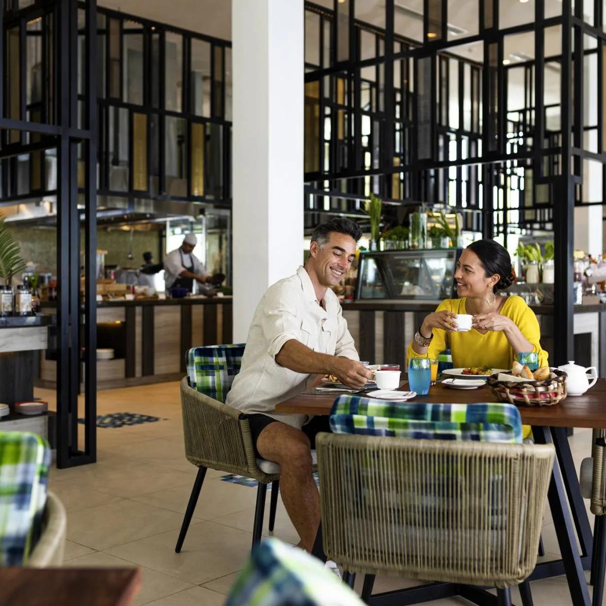The interior of Mélange, the resort's all-day dining restaurant with its live-cooking stations