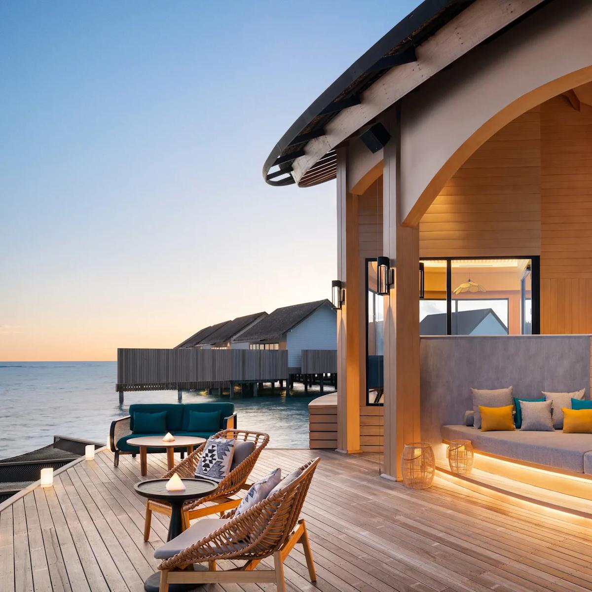 The overwater seating area at Eden Champagne & Gin Bar