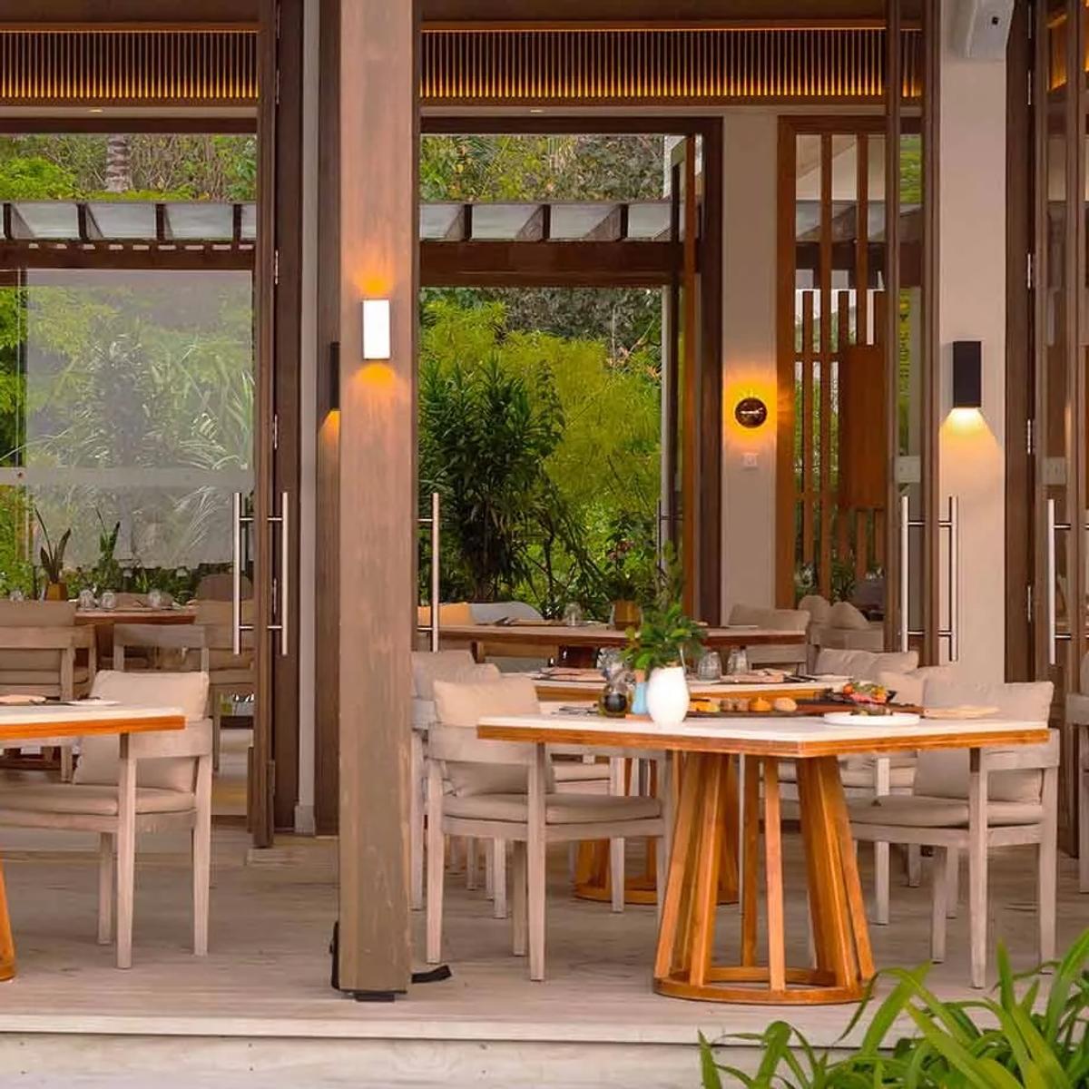 Fire, the American steakhouse at Kuda Villingili Resort Maldives, set for dinner service