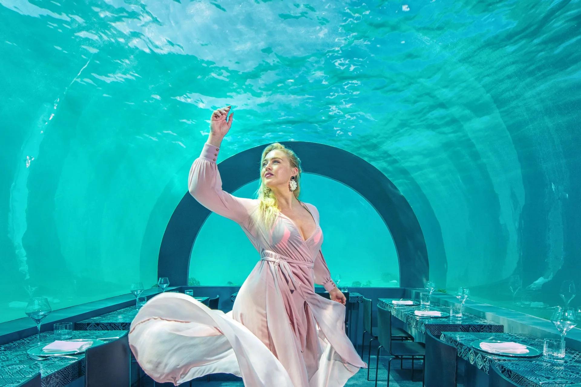 H2O by Andrea Berton, You & Me Maldives' fully submerged underwater restaurant, seating 20 guests