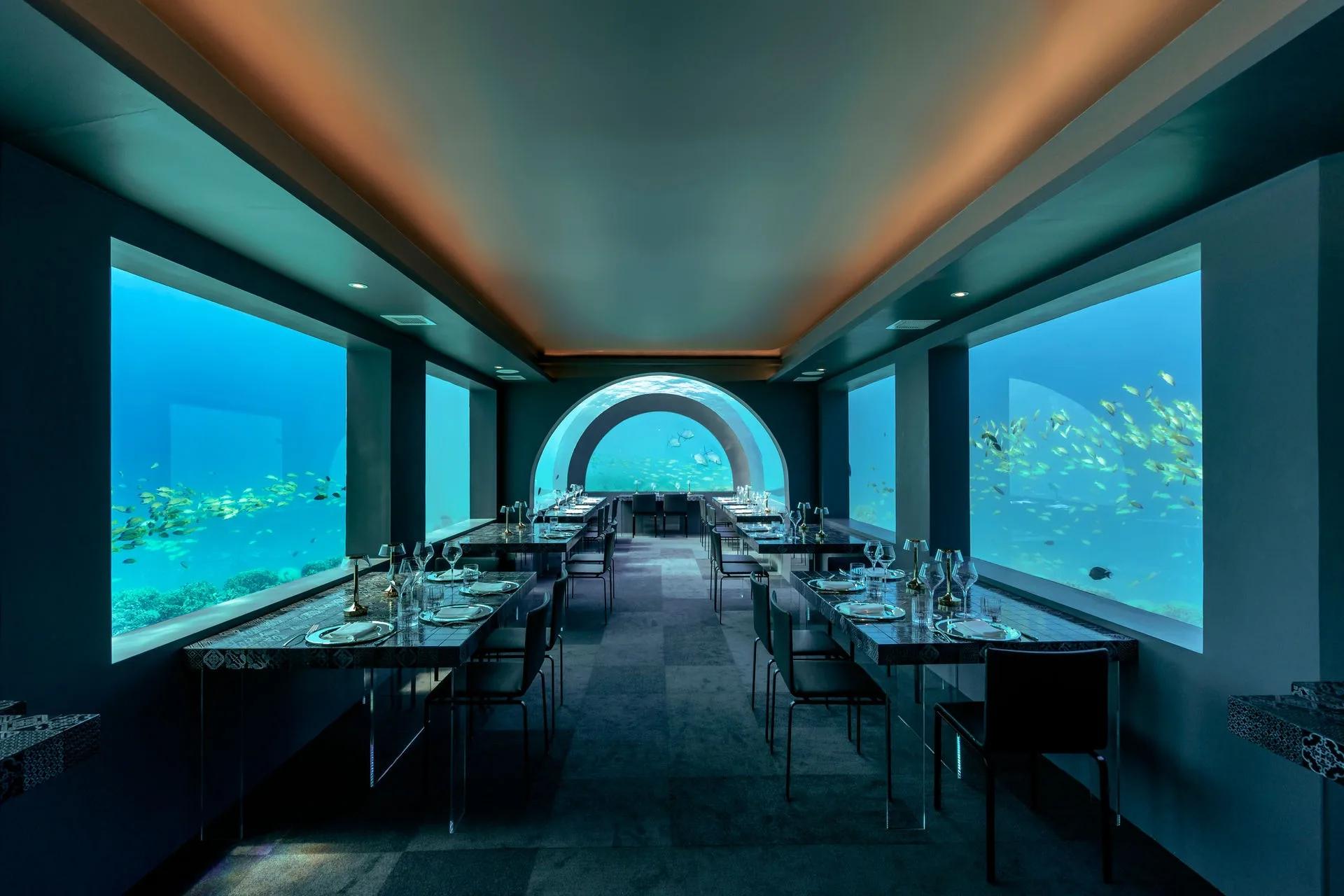 Inside H2O by Andrea Berton, You & Me Maldives' fully submerged underwater restaurant