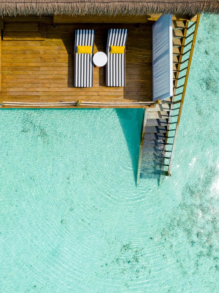 Aerial view of an Overwater Villa at SAii Lagoon Maldives