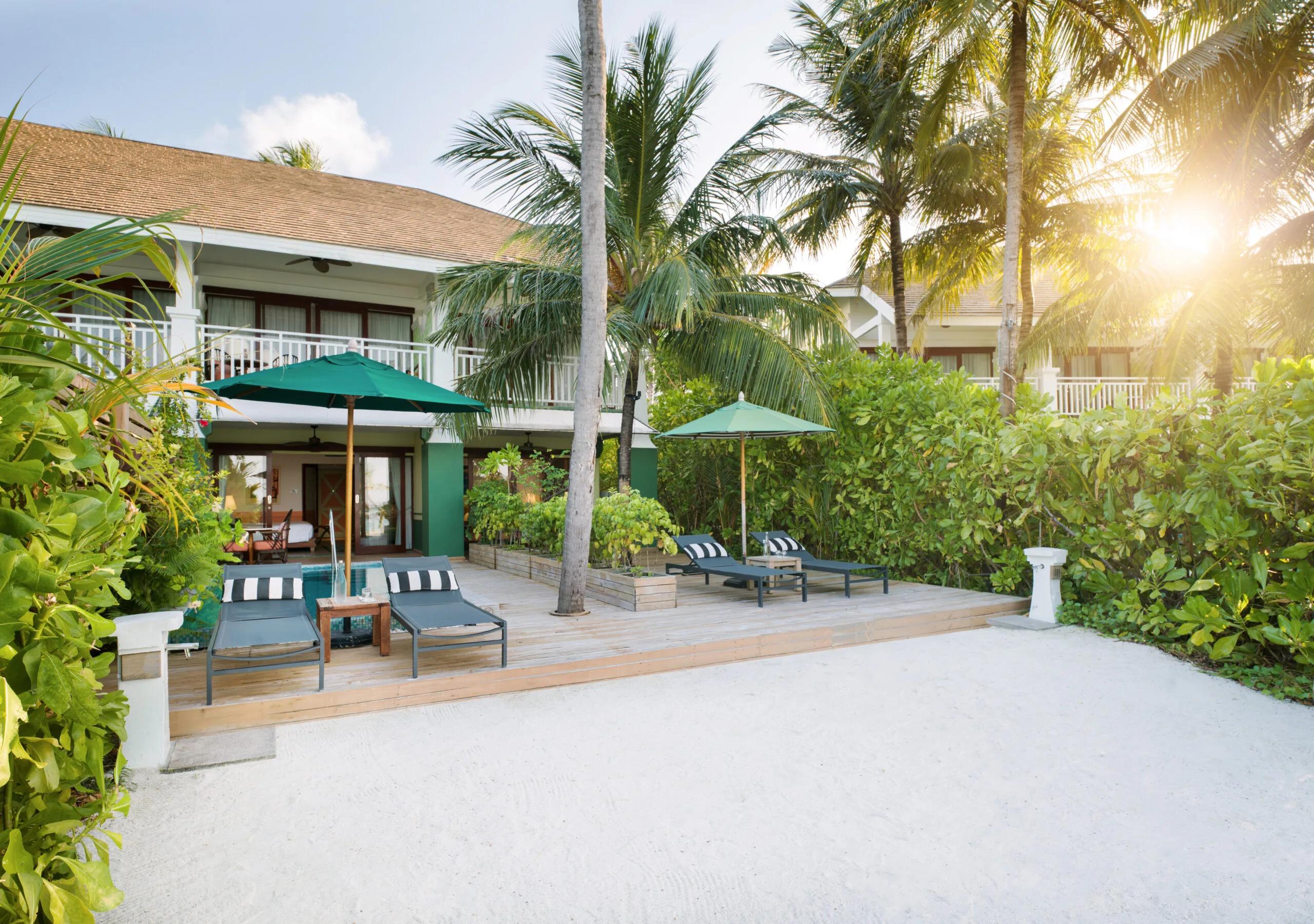Deck and pool of the 2 Bedroom Family Beach Room with Pool at SAii Lagoon Maldives