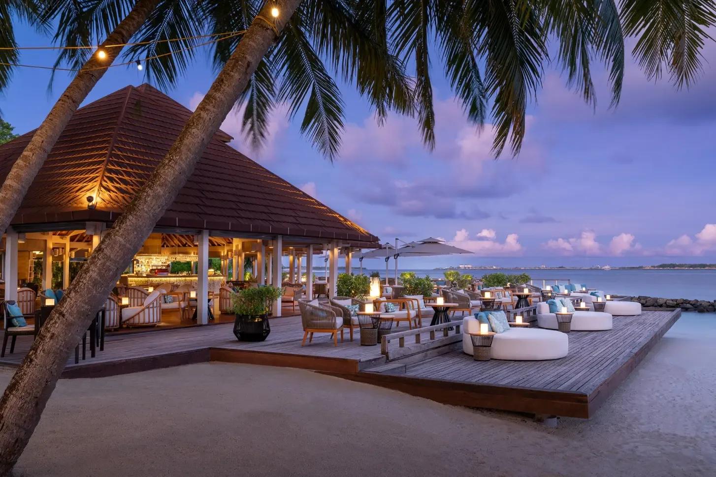 Kandu Bar's open-air pavilion at dusk — no dedicated Vihamanaa photograph was available in the research pool, so this stands in until one is sourced