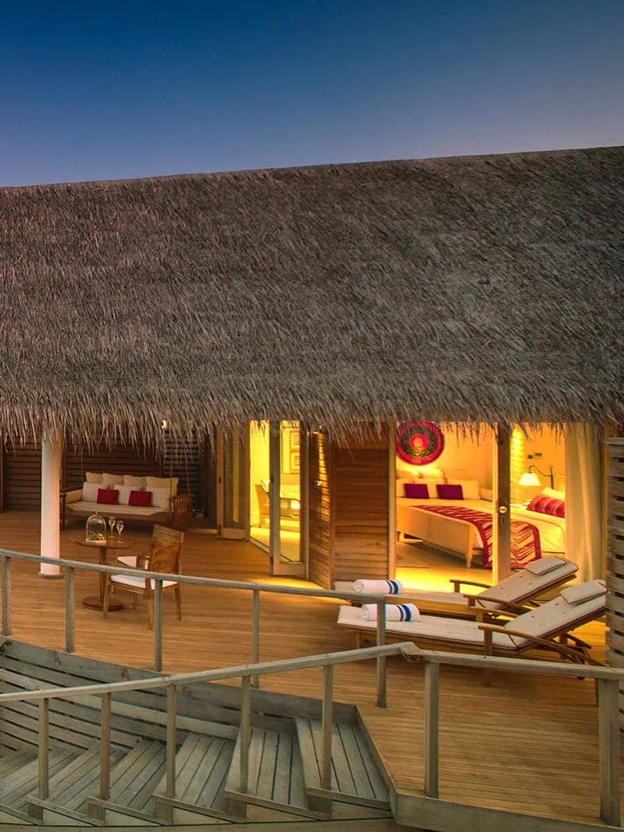 A Water Pool Villa at Milaidhoo, raised on stilts over the lagoon with its own infinity pool.
