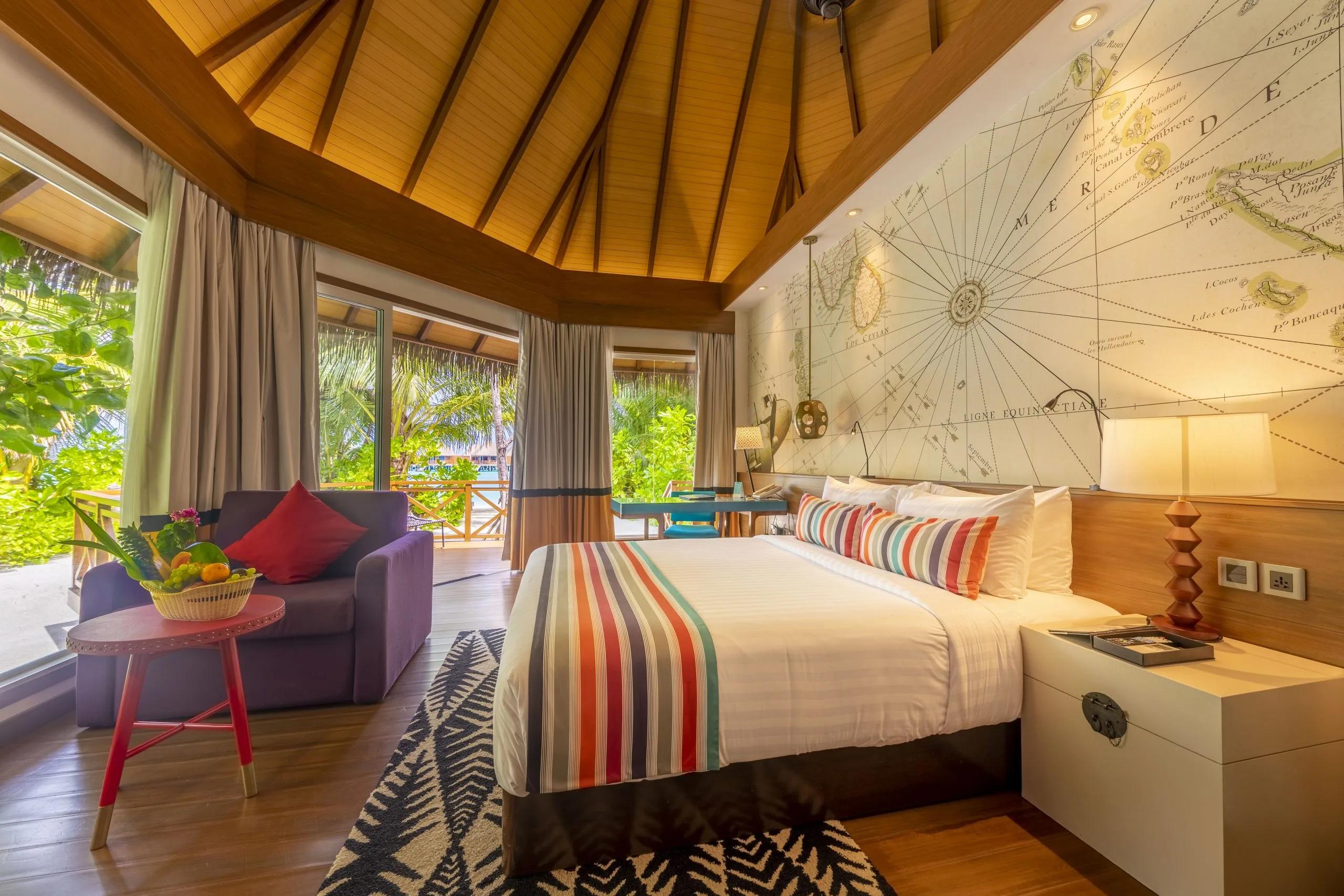 The interior of a Beach Villa at Mercure Maldives Kooddoo Resort