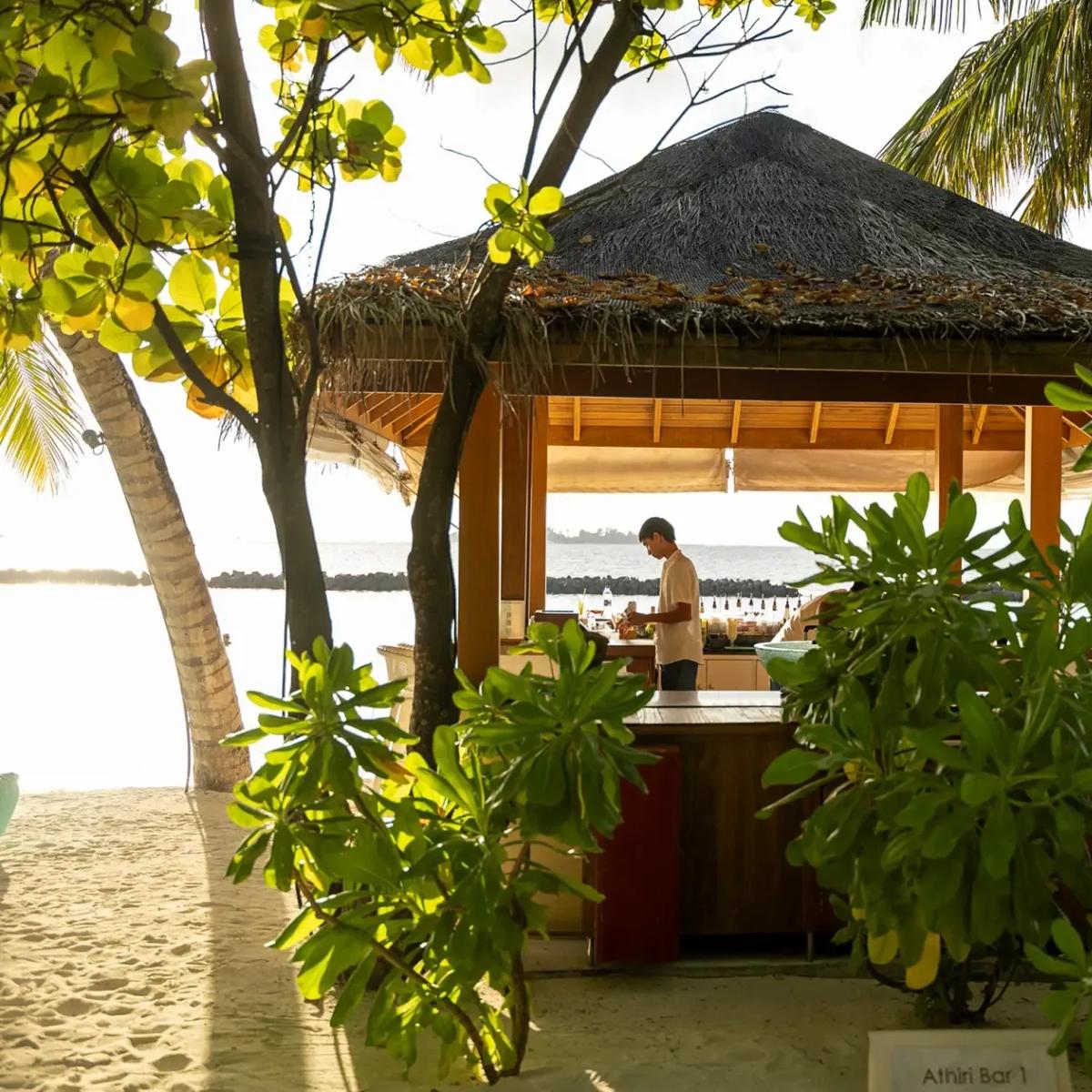 Athiri's open-air beach bar deck — no dedicated Café photograph was available in the research pool, so this stands in until one is sourced