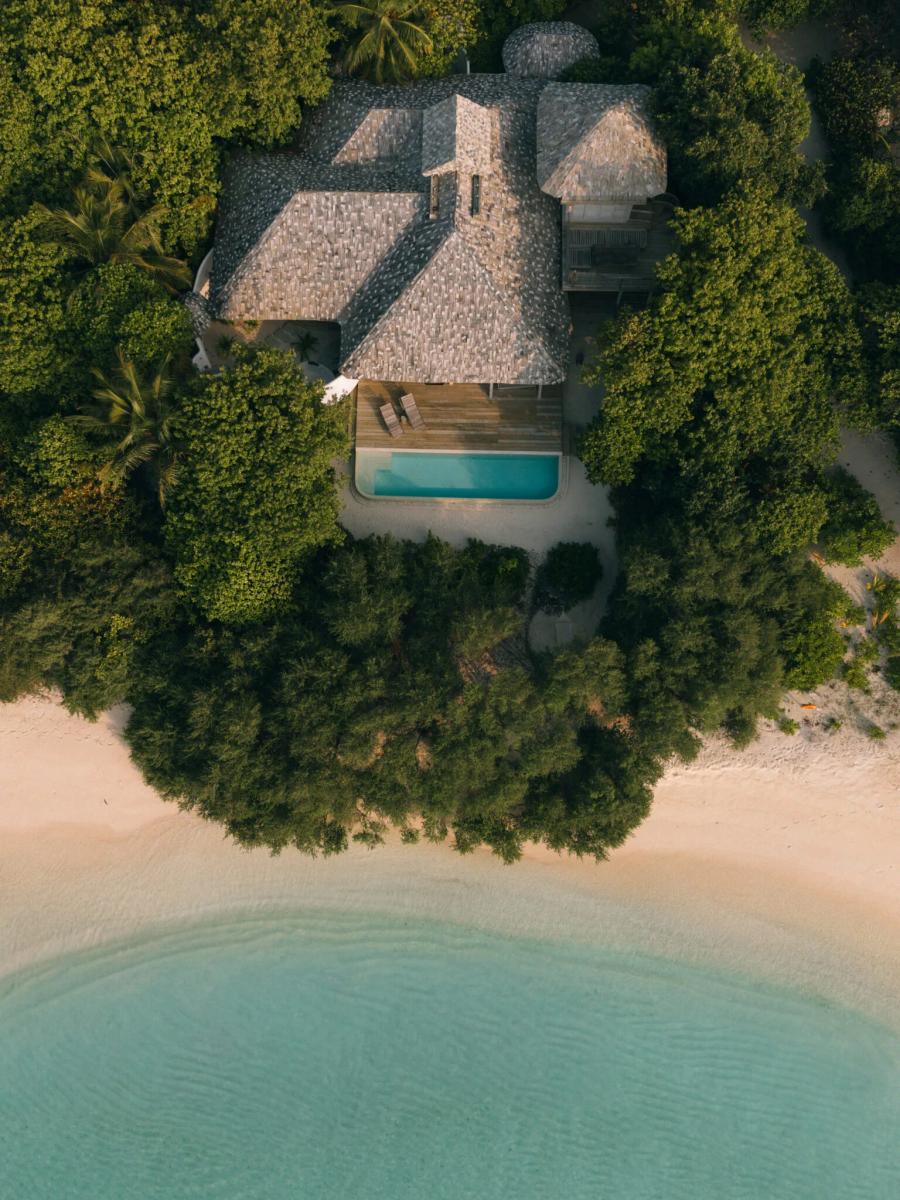 A One-Bedroom Beach Villa at Soneva Secret, set on the island with direct beach access