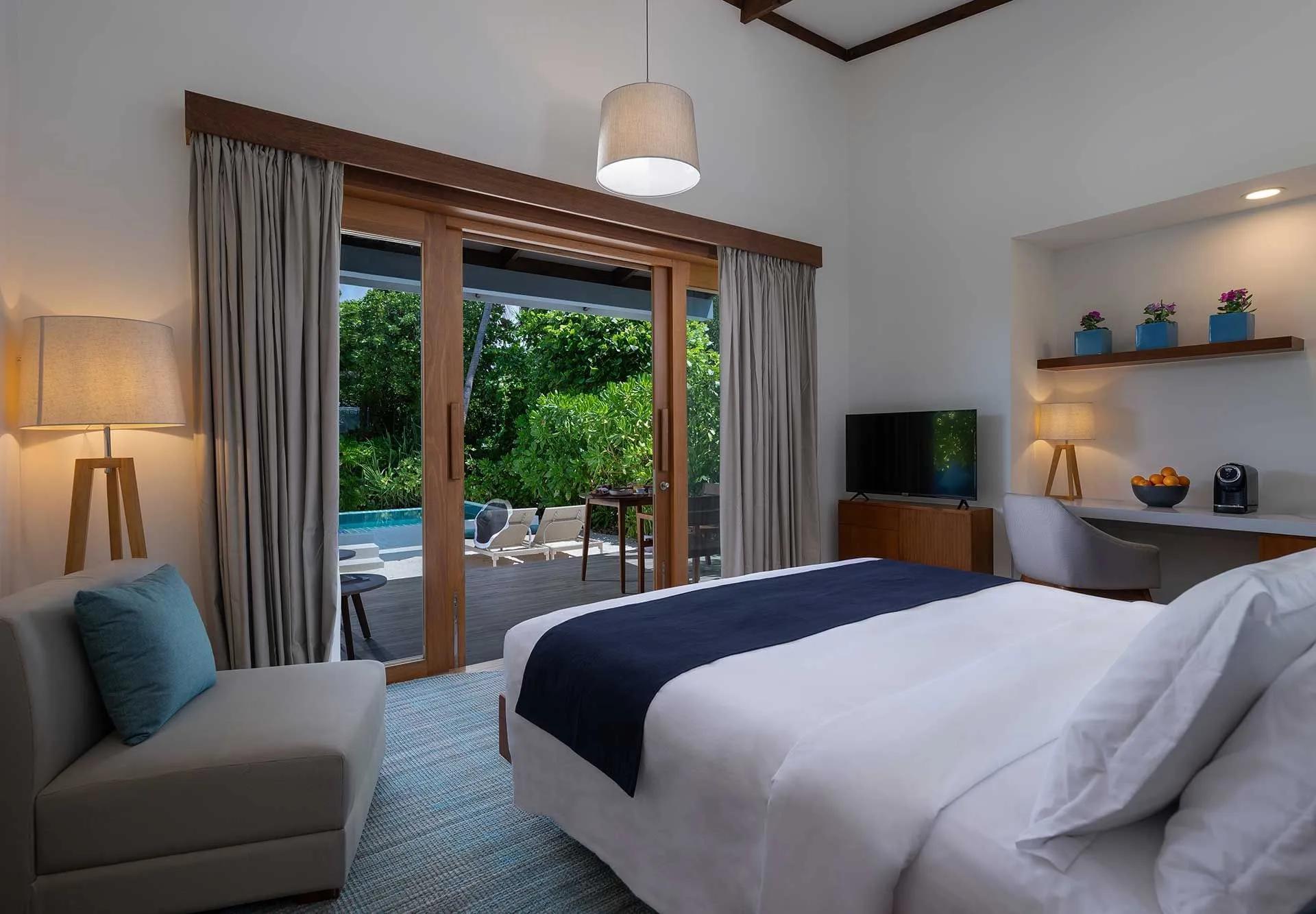 The interior of a Sunset Beach Villa with Pool at Ifuru Island Maldives