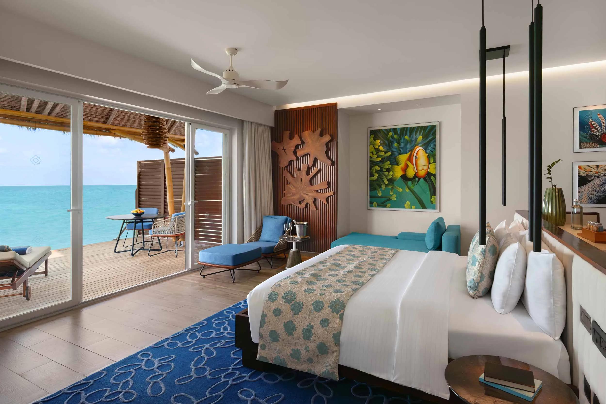A Water Villa's overwater deck, set above the lagoon