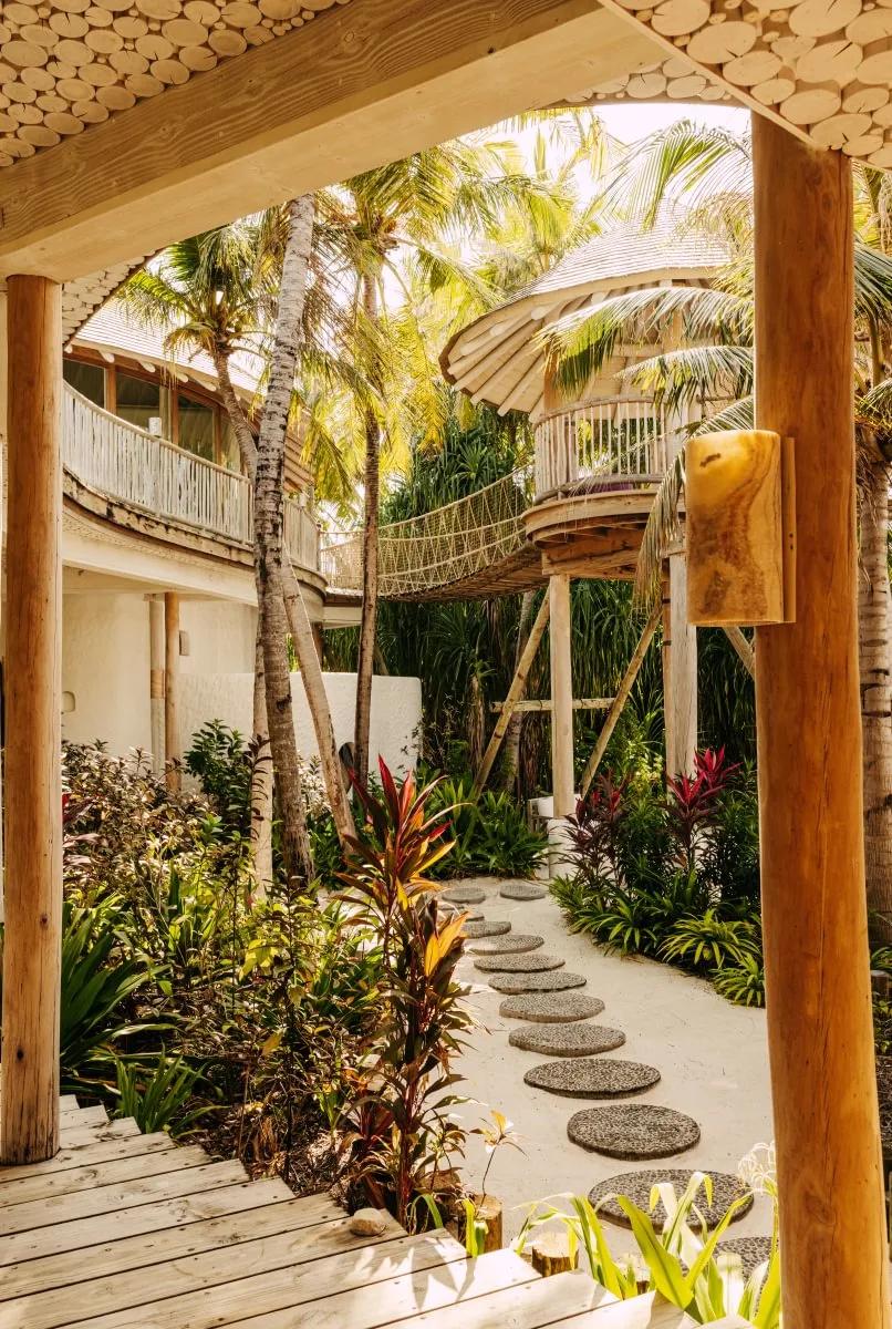 Villa 34, a three-bedroom Island Reserve villa at Soneva Jani, seen from ground level