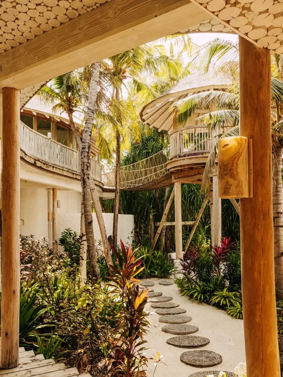 Villa 34, a three-bedroom Island Reserve villa at Soneva Jani, seen from ground level