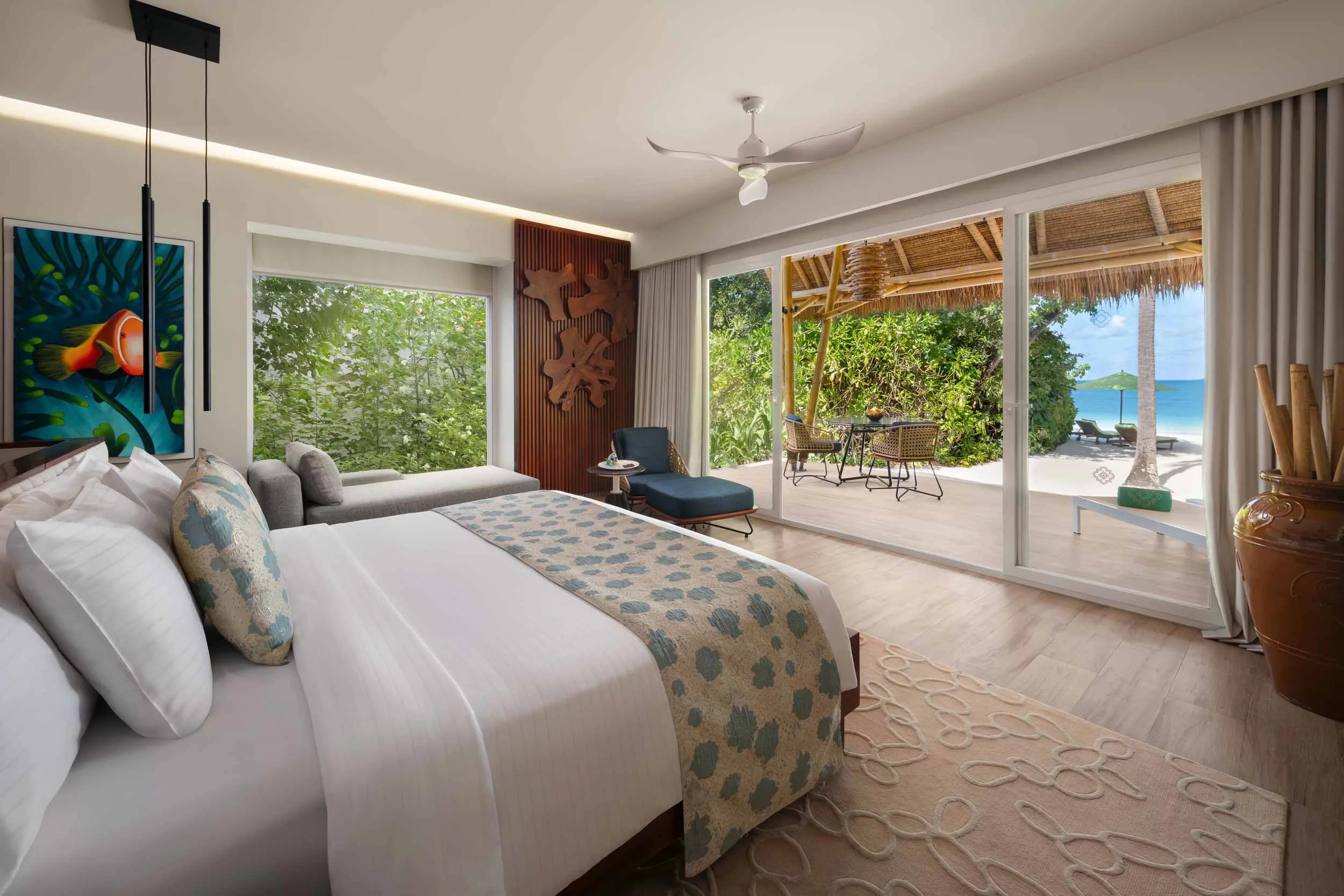 A Beach Villa's exterior and terrace, steps from the sand