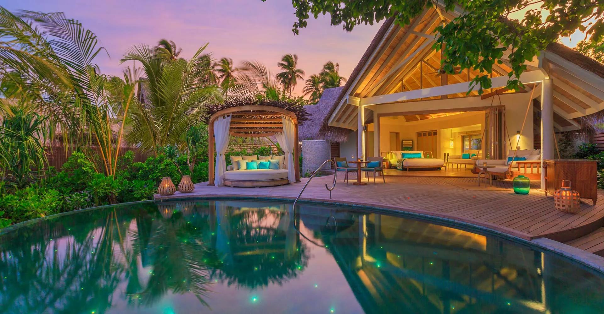 Exterior deck of a Beach Pool Villa at Milaidhoo, with its private pool and beachfront setting.