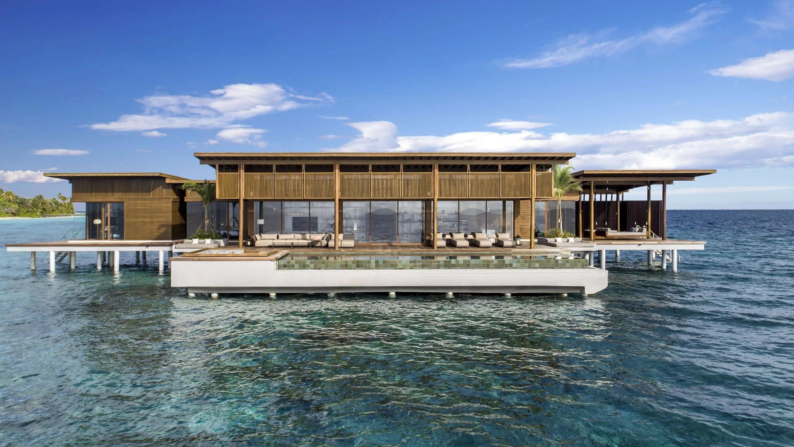 The Three Bedroom Kiaali Residence built out over the lagoon, with its own infinity-edge pool