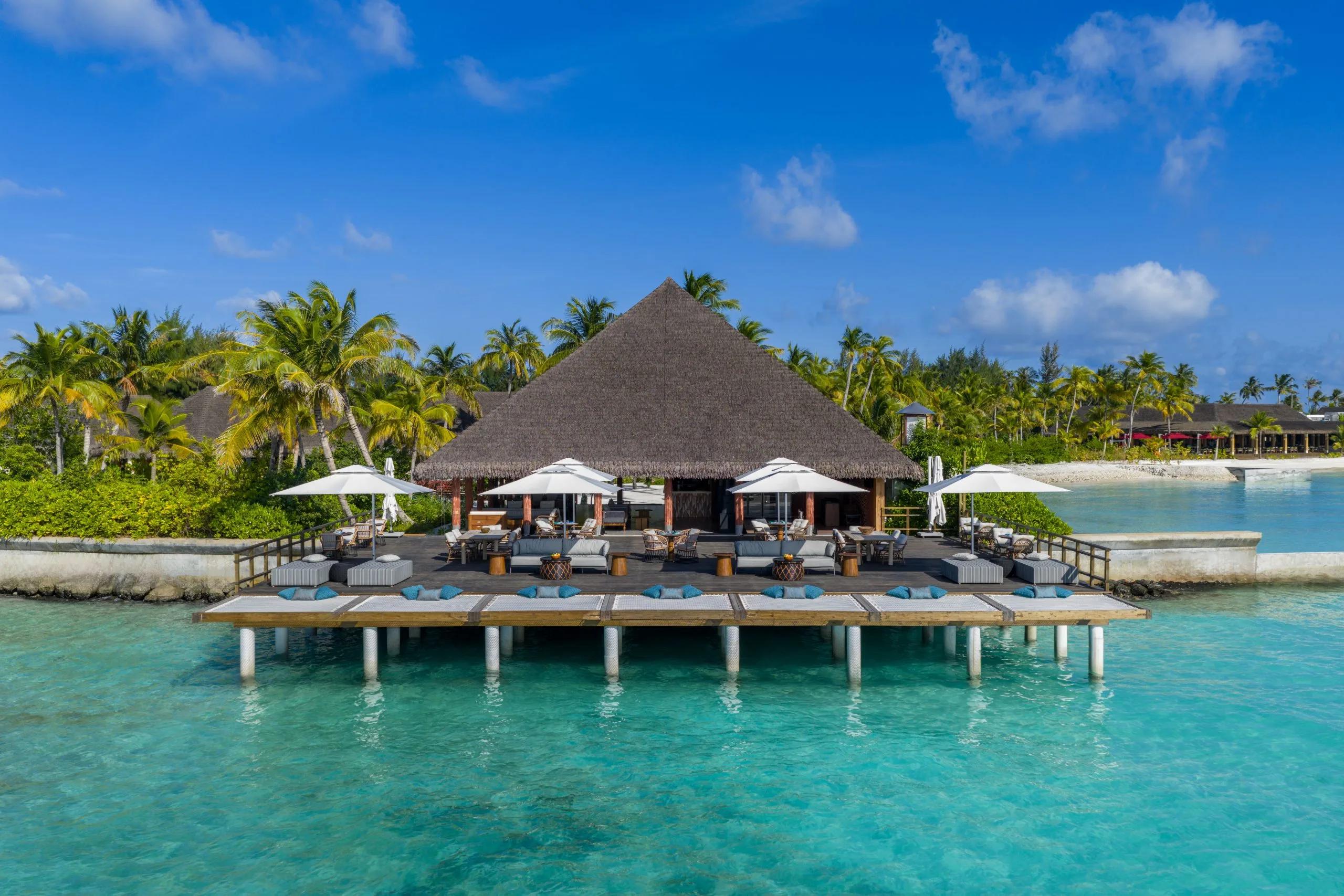 Cocoon's overwater deck at dusitD2 Feydhoo Maldives, seen from above