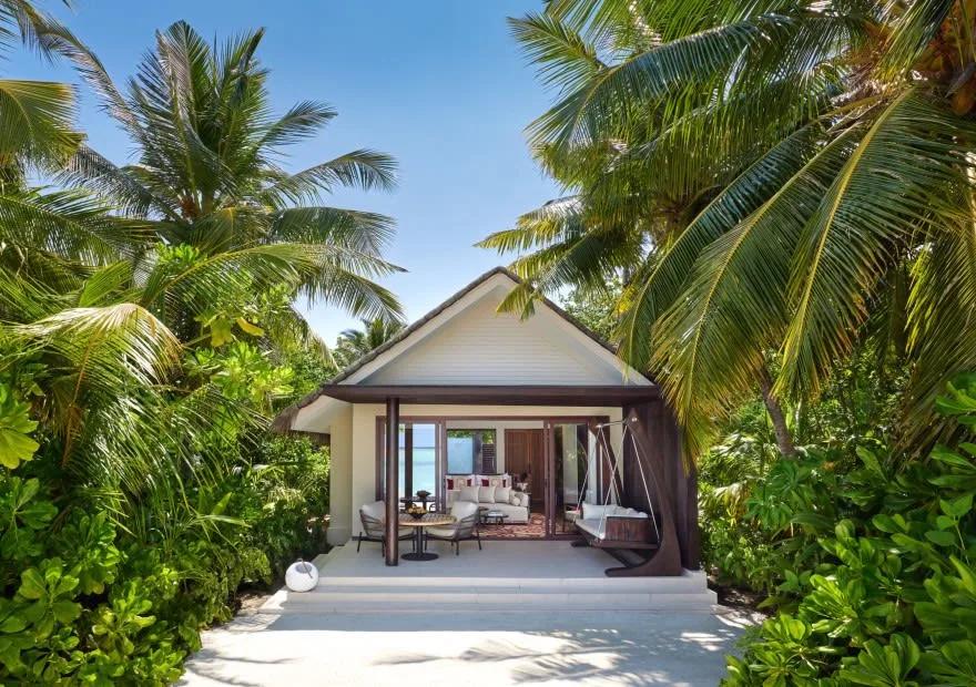 Exterior view of a Beach Villa at Niyama, set back from the shoreline
