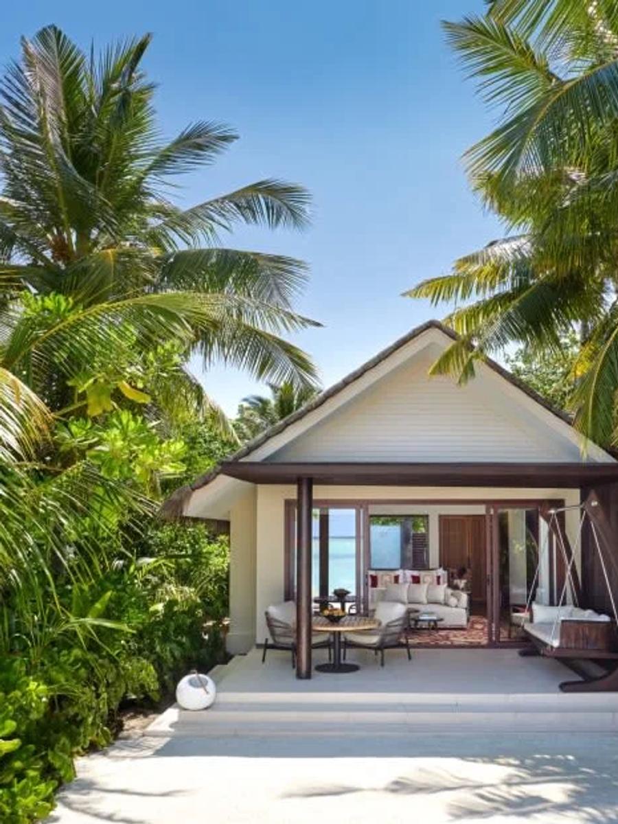 Exterior view of a Beach Villa at Niyama, set back from the shoreline