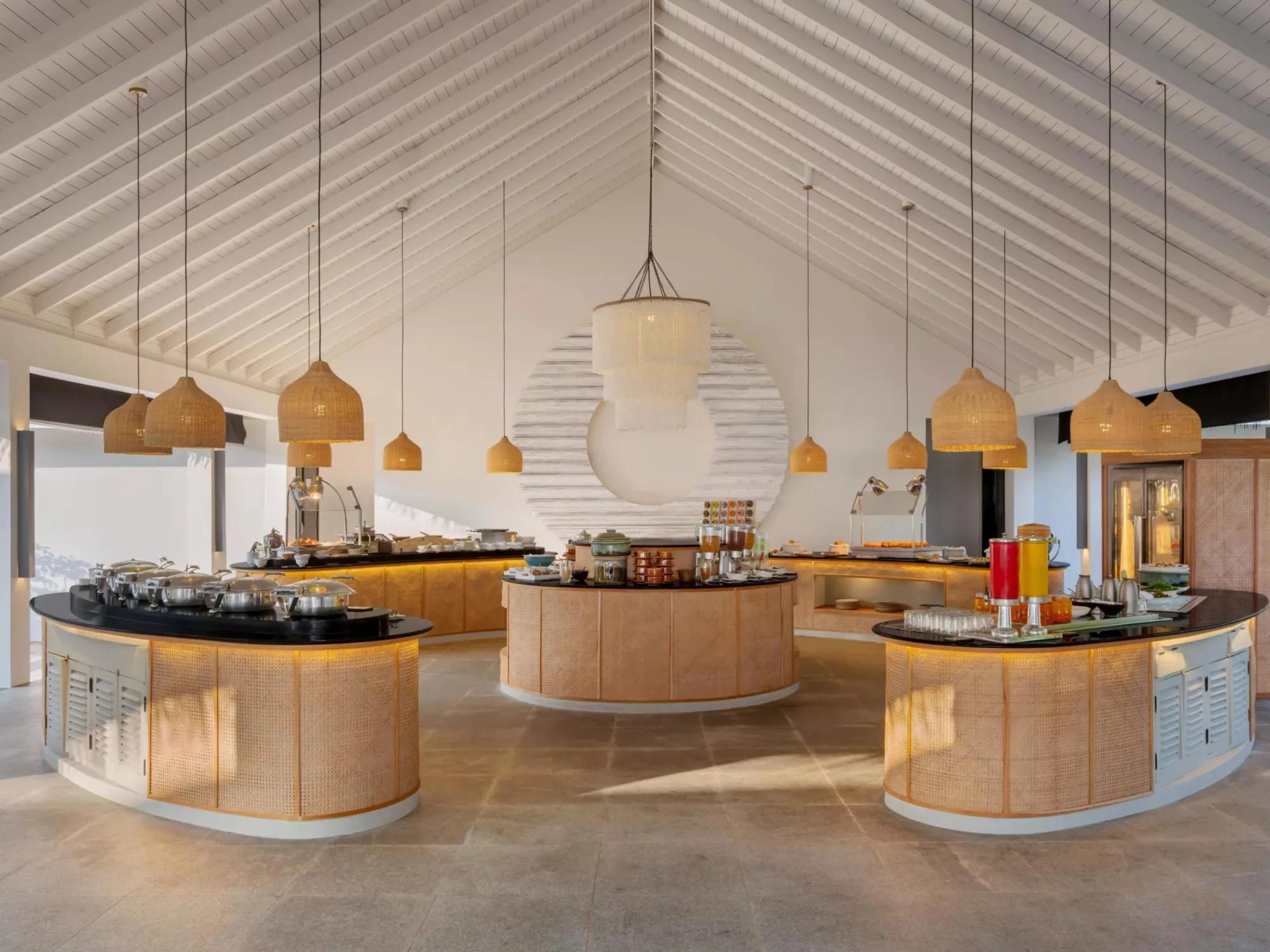 Daylight buffet counters at Palms Restaurant, Noku Maldives